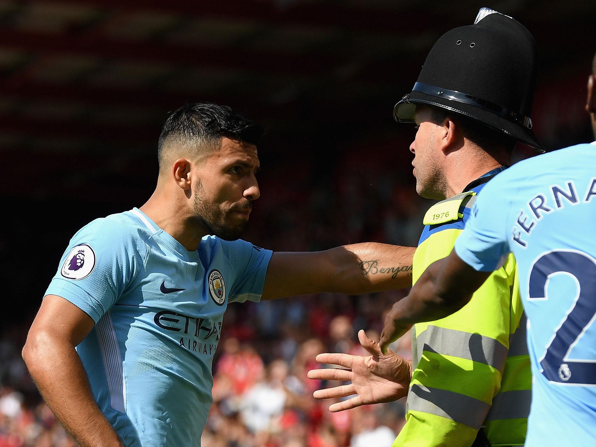 Sergio Aguero is alleged to have struck a steward after Raheem Sterling's winning goal