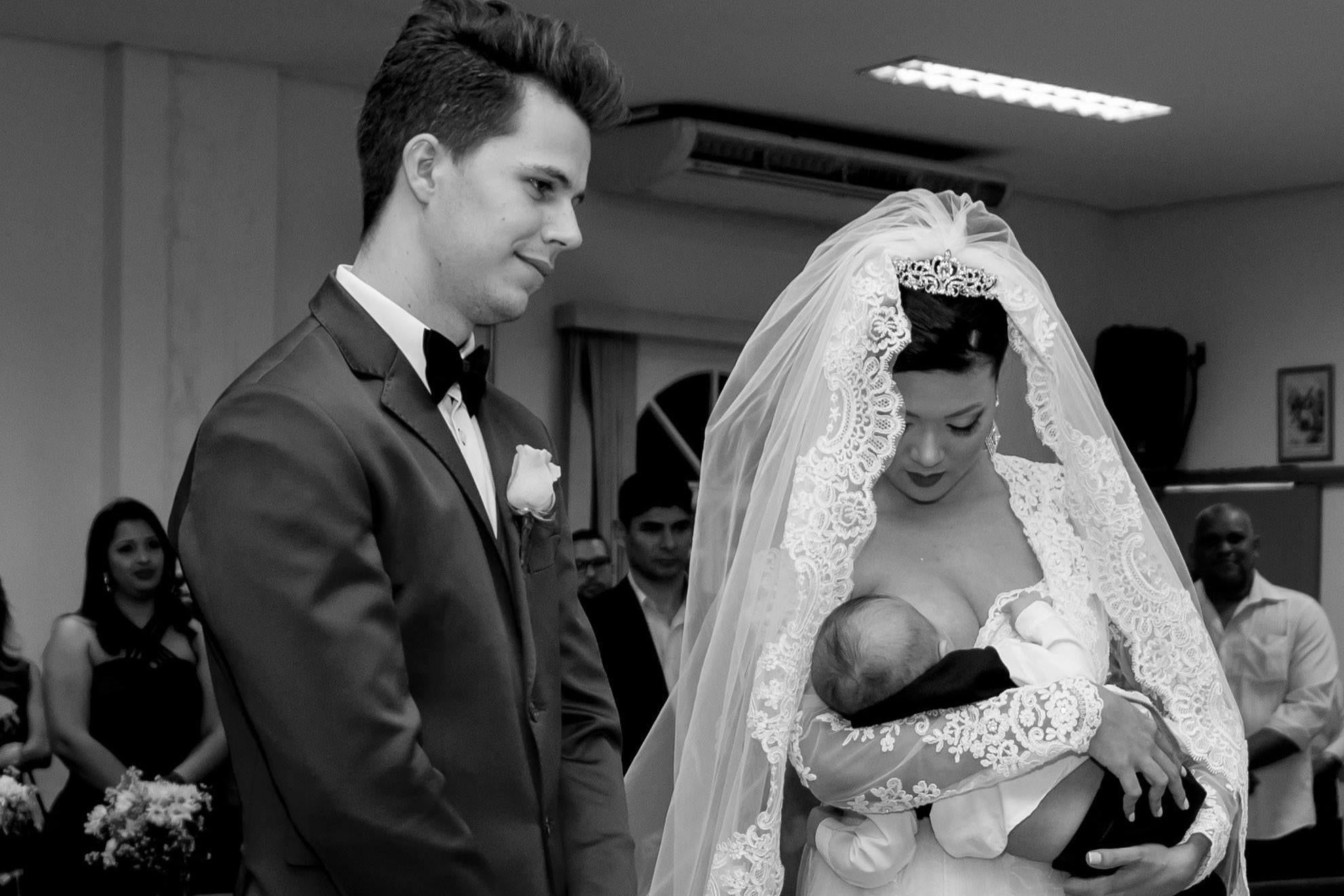 Danielly Katsue breastfeed her son Kauã as she weds partner Kale Rios