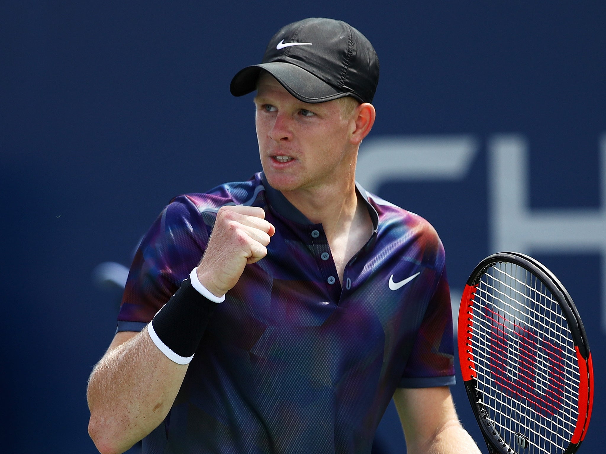 Kyle Edmund celebrates his victory over Robin Haase in the first round of the US Open