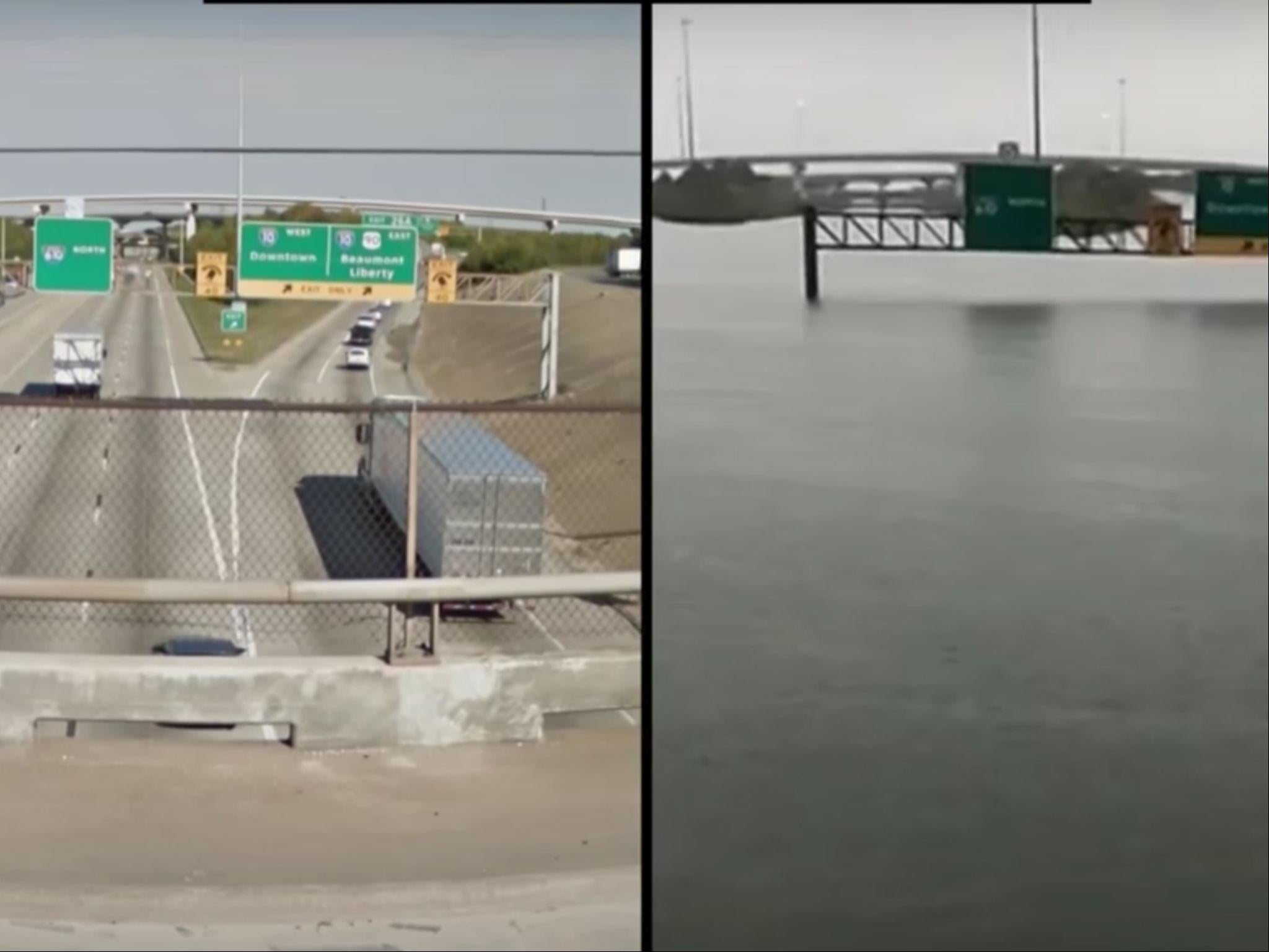 Houston's market Street is shown before and during tropical storm Harvey's floods