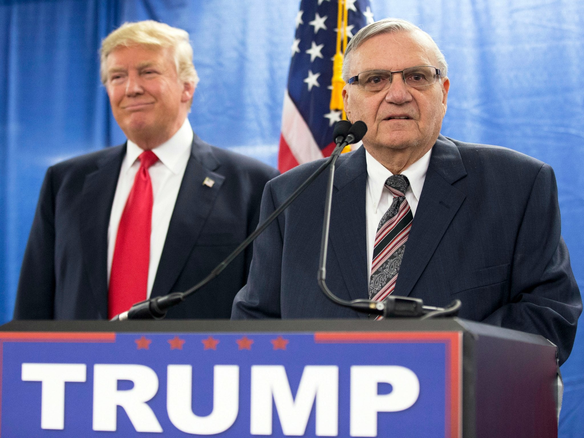 Donald Trump and Joe Arpaio on the campaign trail in Arizona in January 2016