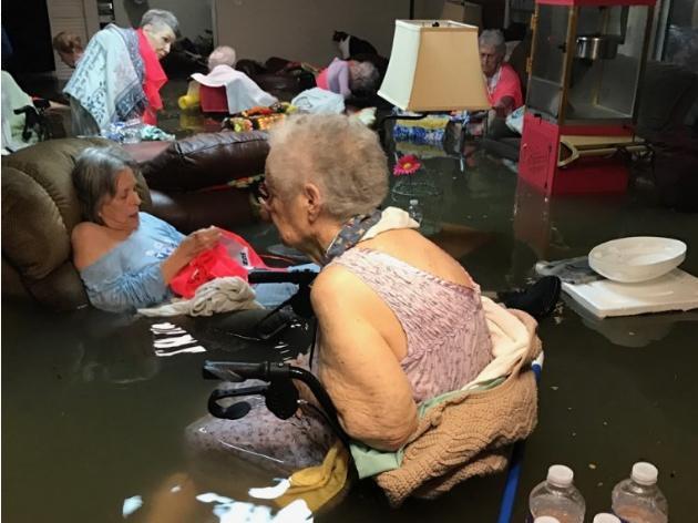 Residents of the La Vita Bella assisted-living center in Dickinson, Texas, waiting to be evacuated on Sunday