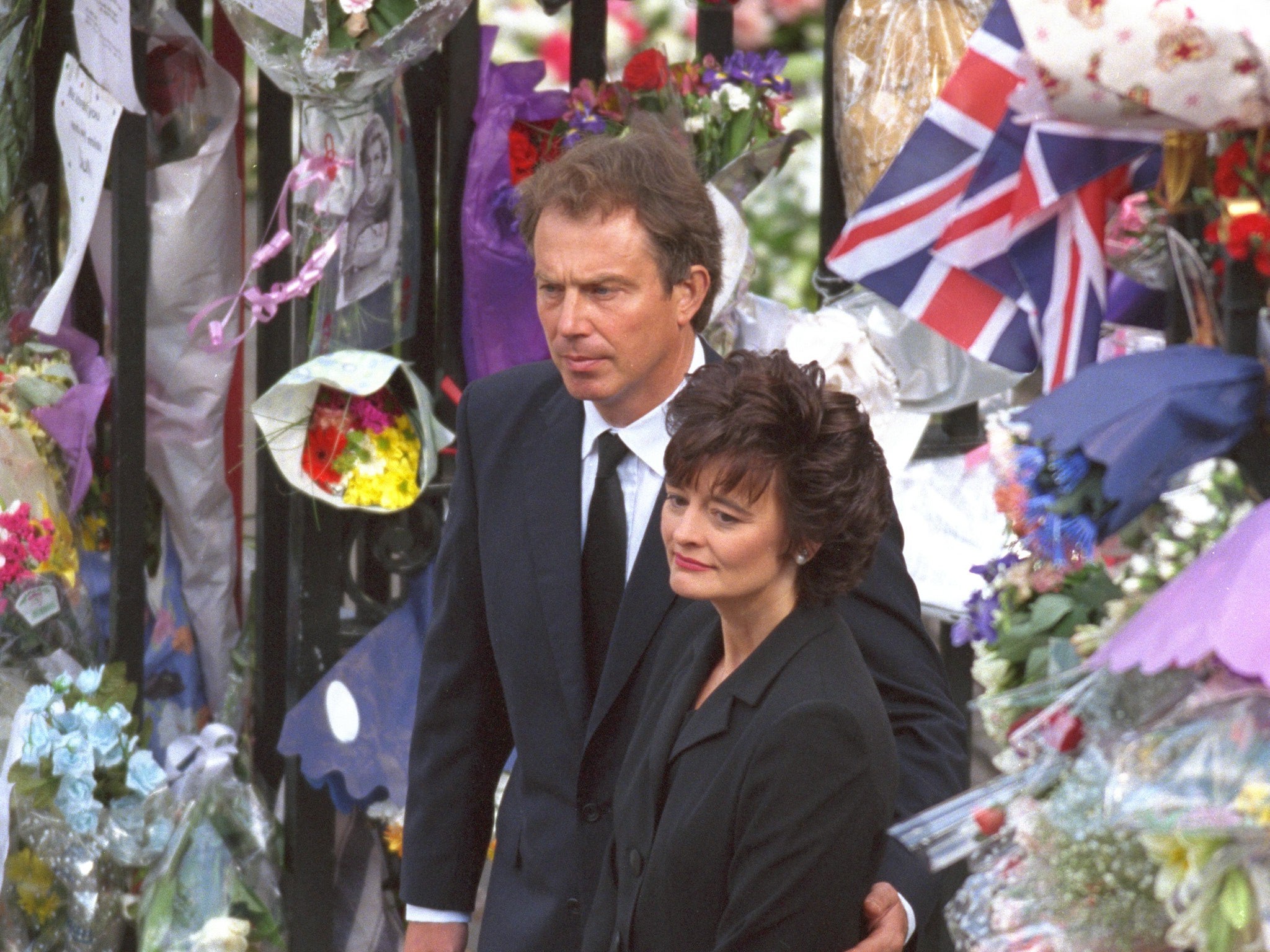 Tony and Cherie Blair at Diana’s funeral. The PM’s advice to Buckingham Palace is now said to have received short shrift from the Duke of Edinburgh