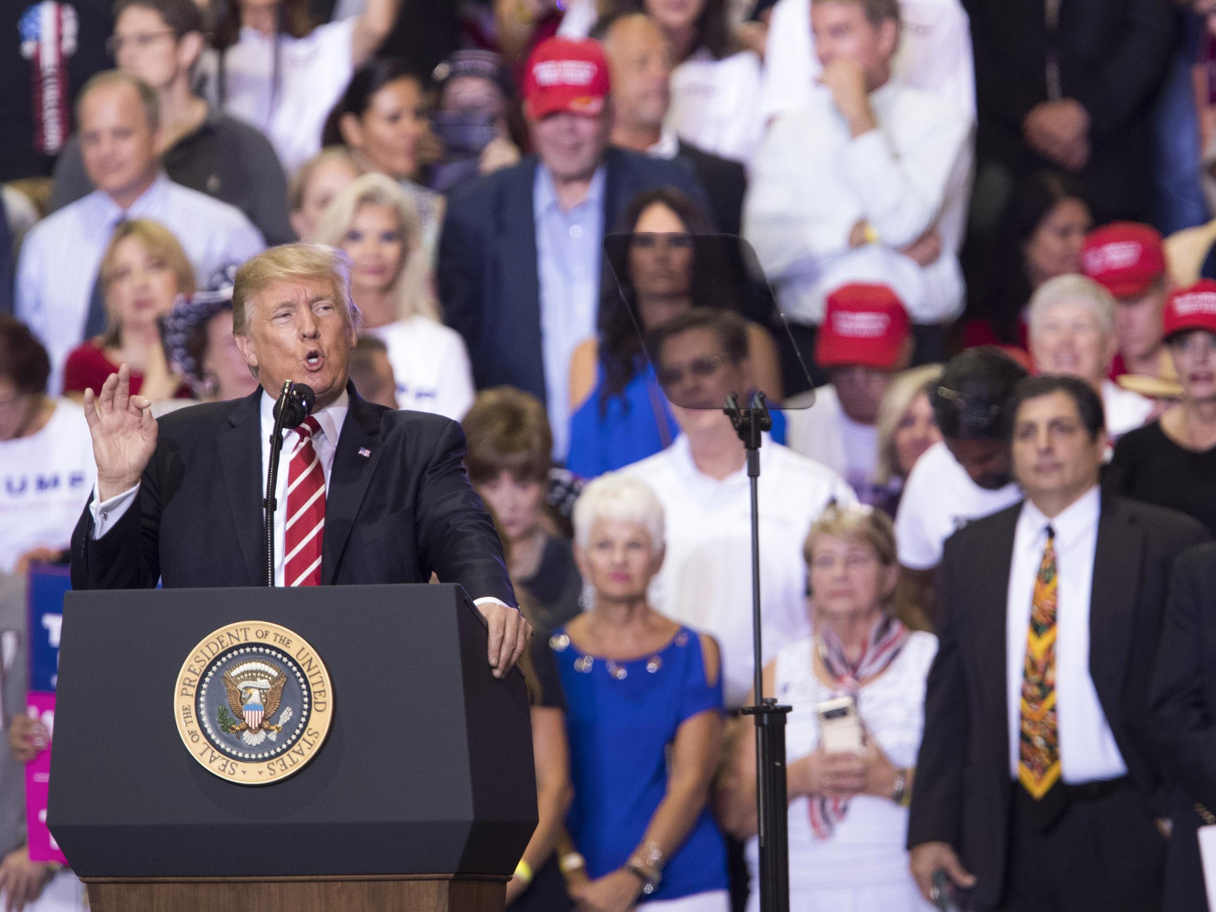 President Donald Trump speaks during a rally at the Phoenix Convention Center in Phoenix on 22 August 2017