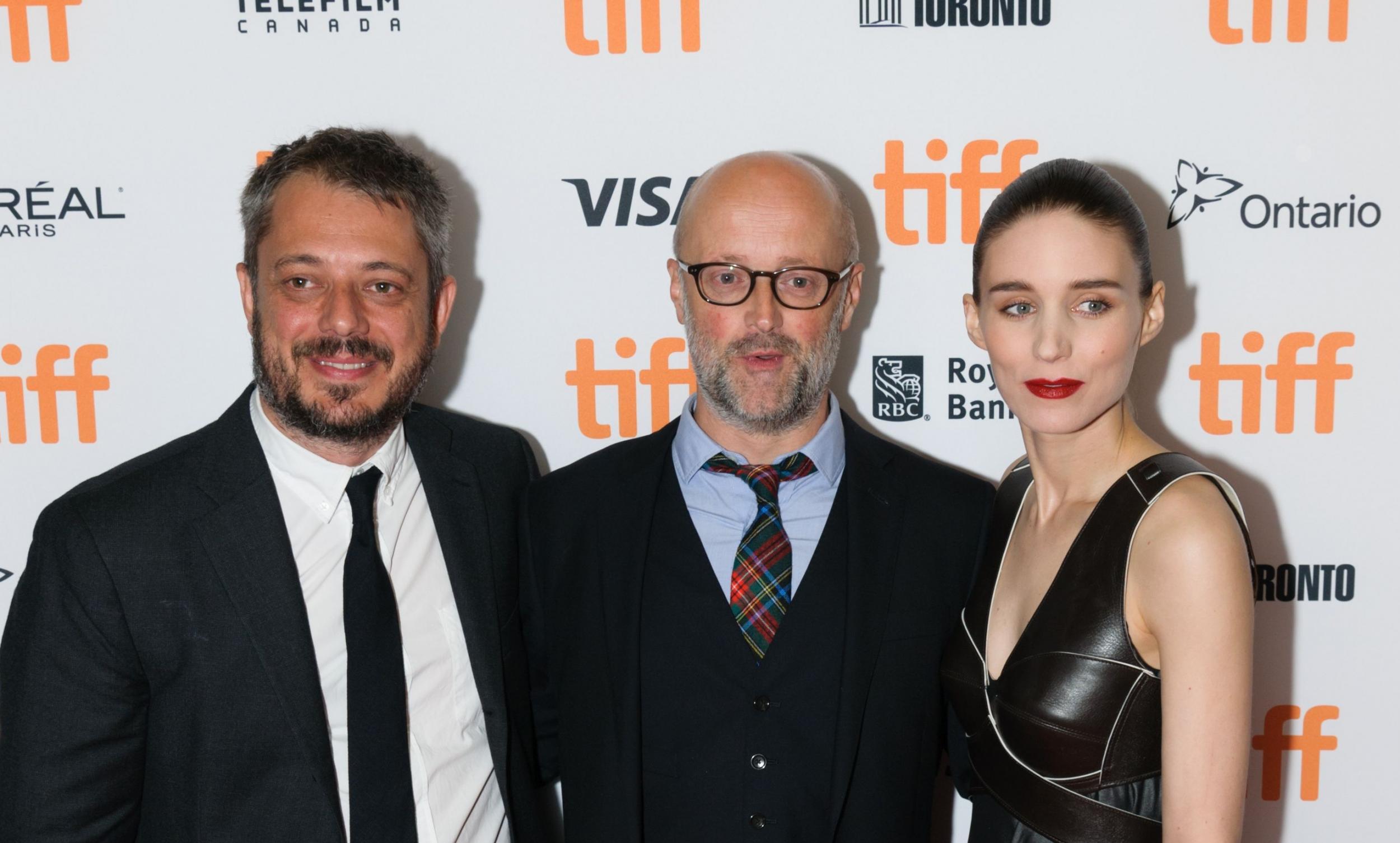 Andrews (left) with ‘Blackbird’ author David Harrower and Rooney Mara (Rex)