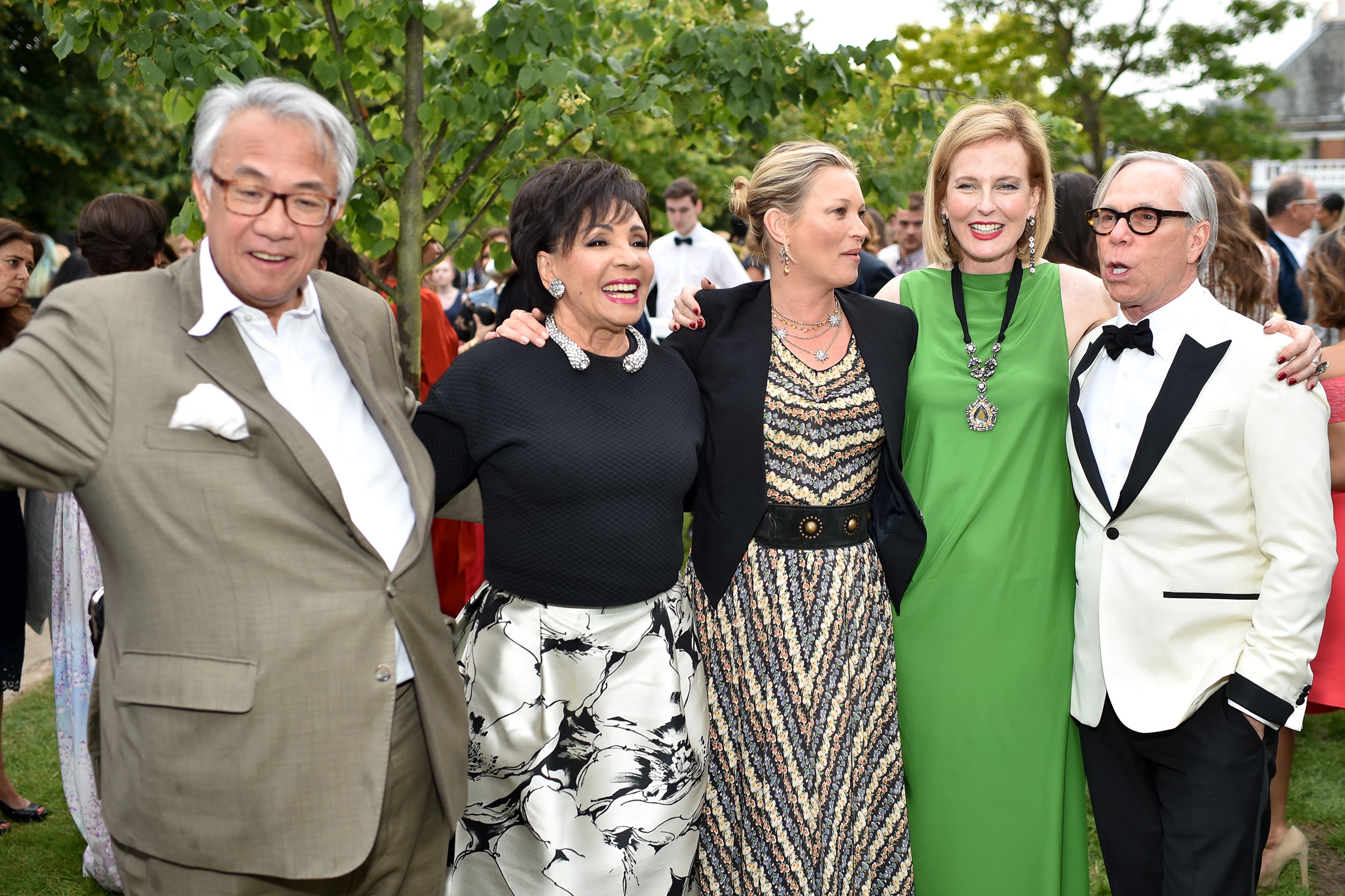 Sir David Tang with Dame Shirley Bassey, Kate Moss, Julia Peyton-Jones and Tommy Hilfiger at the Serpentine Gallery summer party in London last year