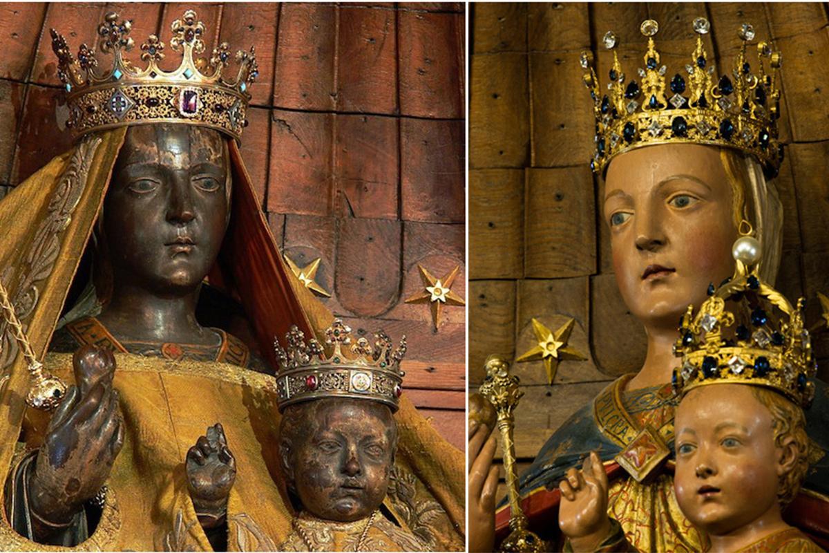 Since its last rebuilding 800 years ago, candle smoke, oil lamps and fires have darkened the walls and stained glass – and the face of the Madonna