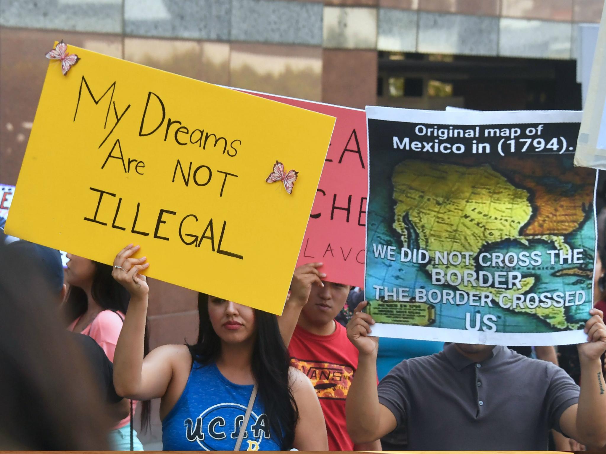 Protesters at a rally in support of the Deferred Action for Childhood Arrivals (DACA) programme in Los Angeles, California on 1 September 2017