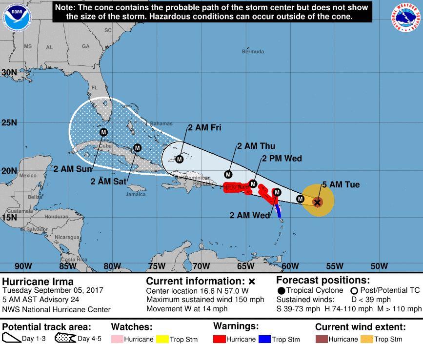 Irma also threatens the US East Coast and Florida, which has declared a state of emergency