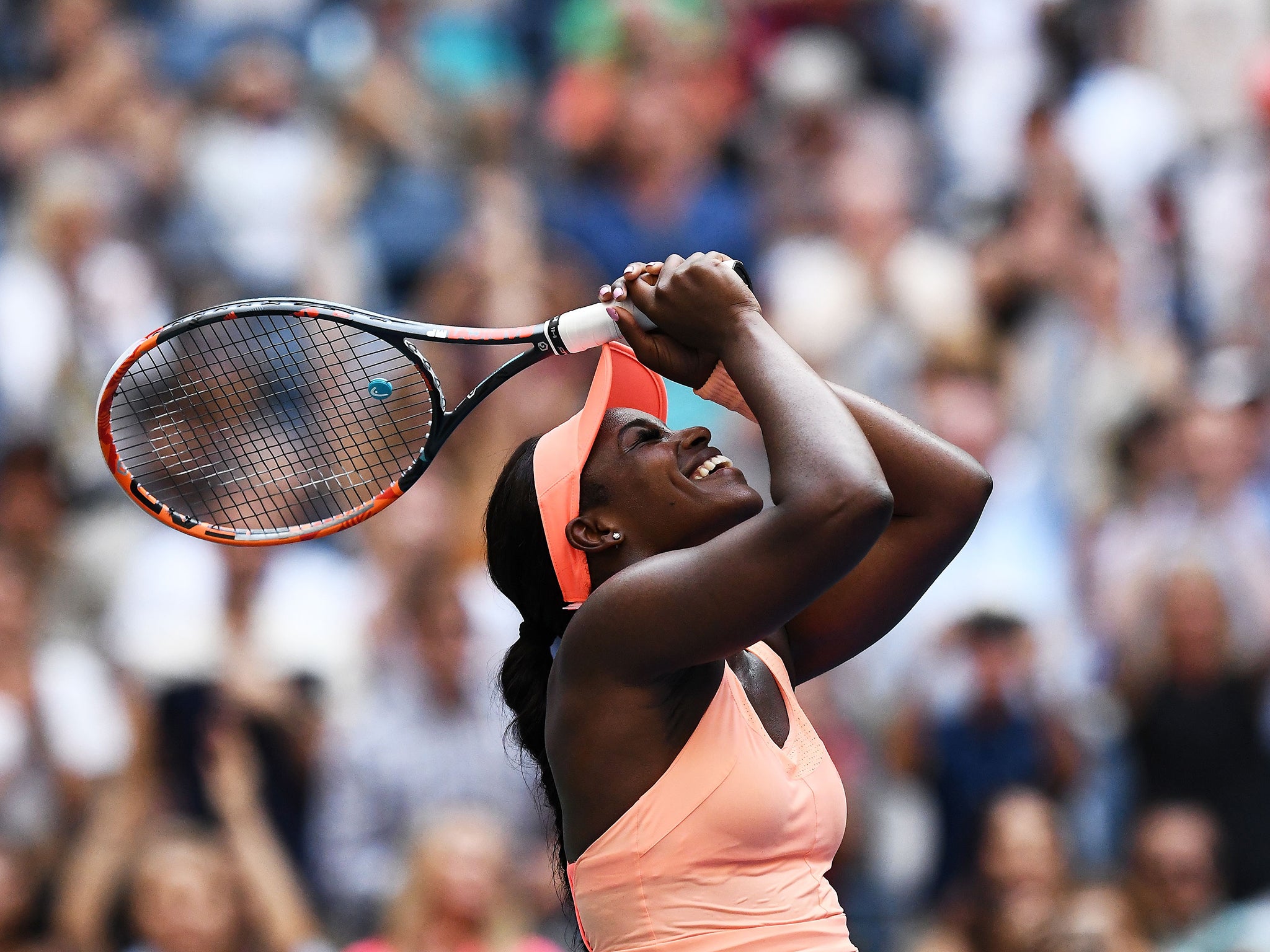 Sloane Stephens celebrates her victory over Anastasija Sevastova