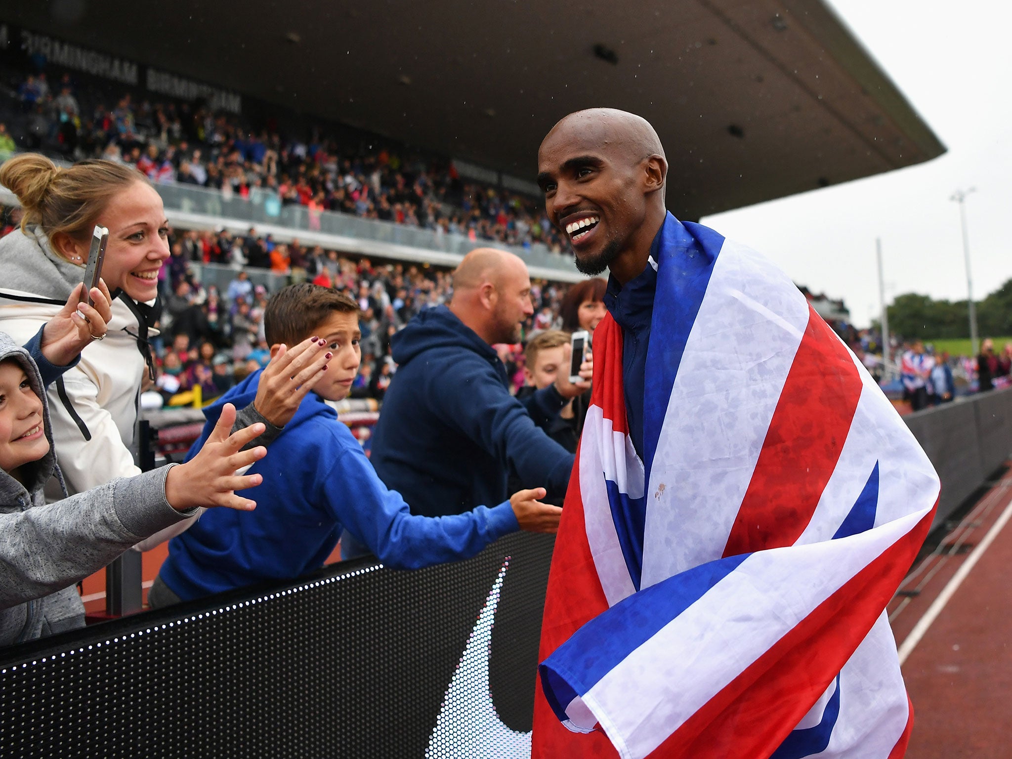 Mo Farah at Alexander Stadium, which will be refurbished as part of Birmingham's bid for the Commonwealth Games