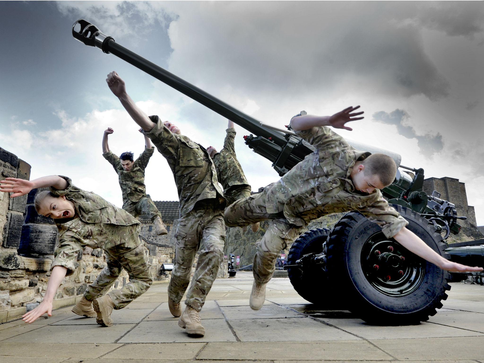 Dancers performing in Rosie Kay’s '5 Soldiers'