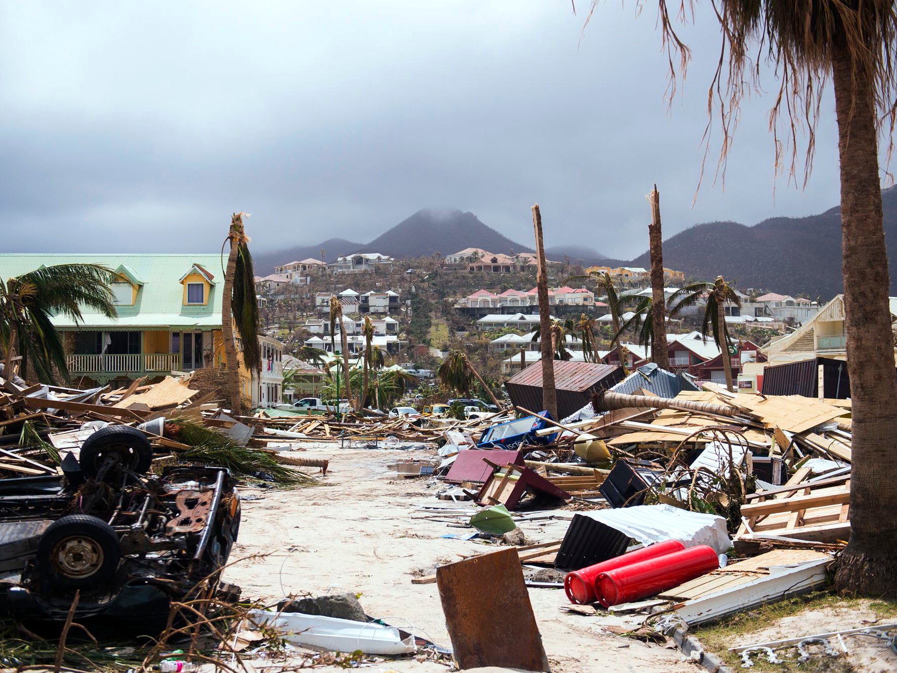 The wreckage in Orient Bay on the island of Saint-Martin