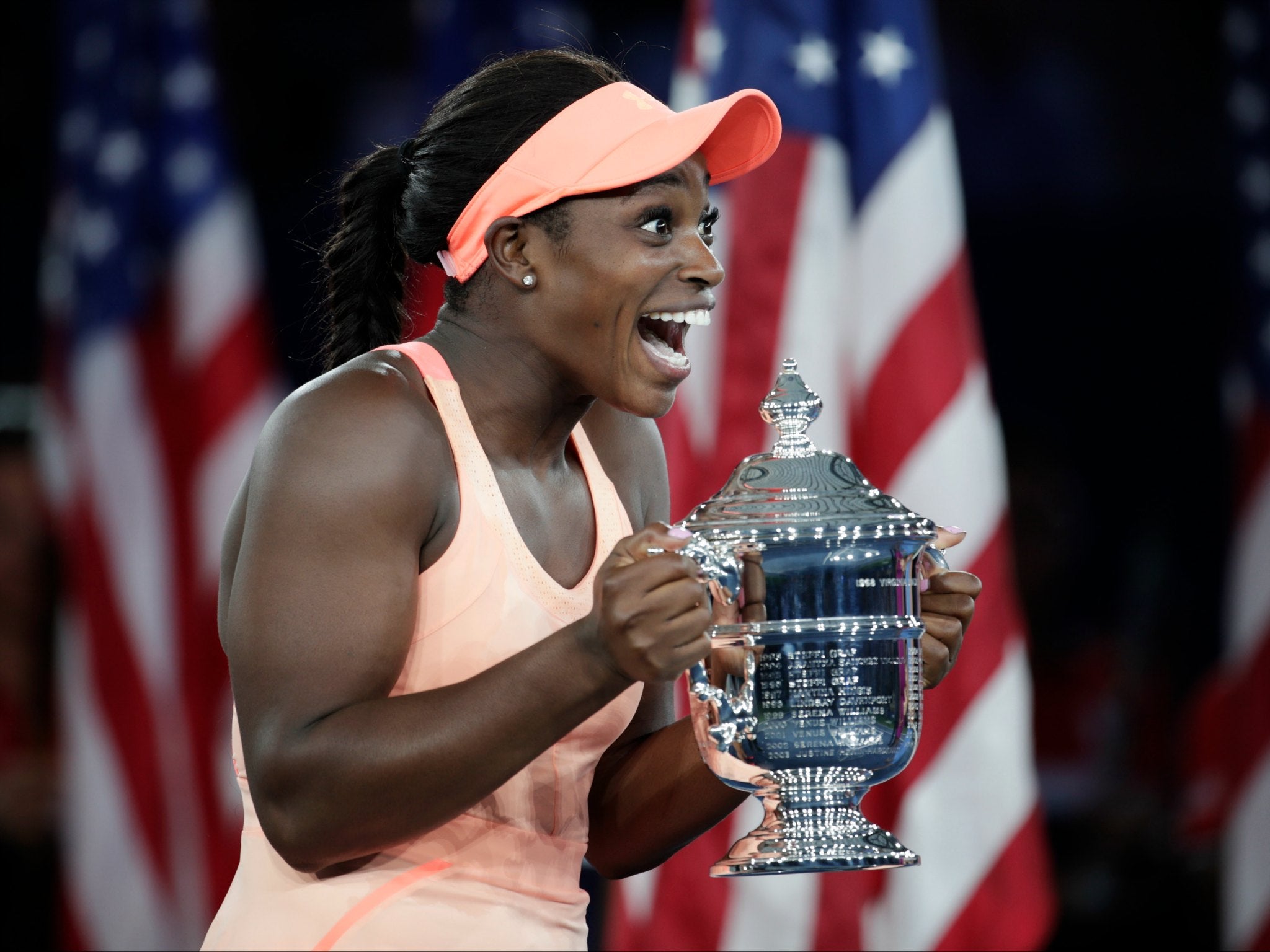 Sloane Stephens with the US Open trophy – the American is only the fifth unseeded woman in the Open era to win a Grand Slam title