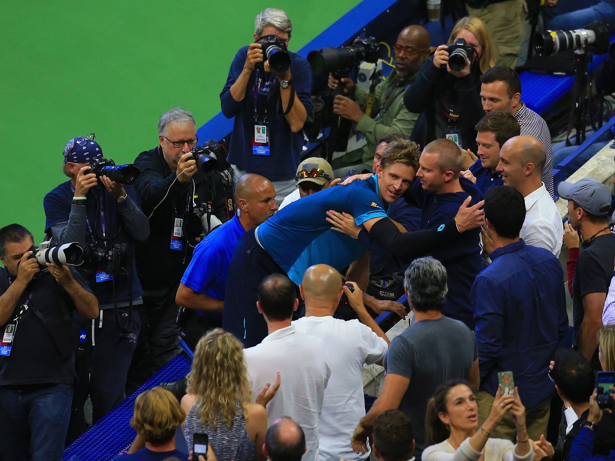 Kevin Anderson celebrates after defeating Pablo Carreno Busta in the semi-final