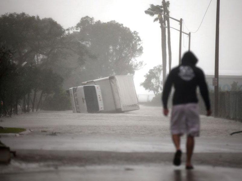 An overturned truck in Miami, south Florida