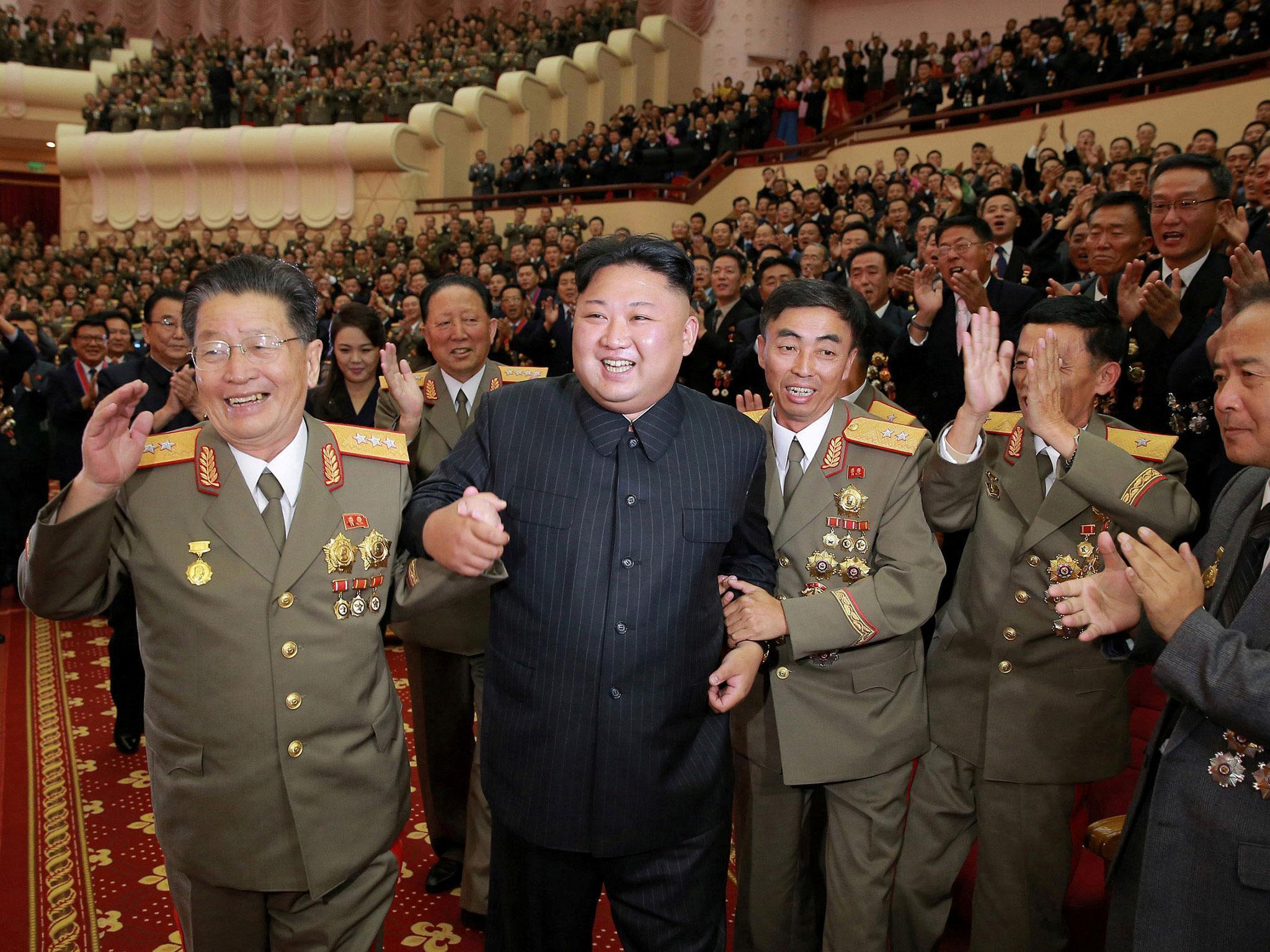 North Korean leader Kim Jong-un during a celebration for nuclear scientists and engineers who contributed to North Korea's hydrogen bomb test