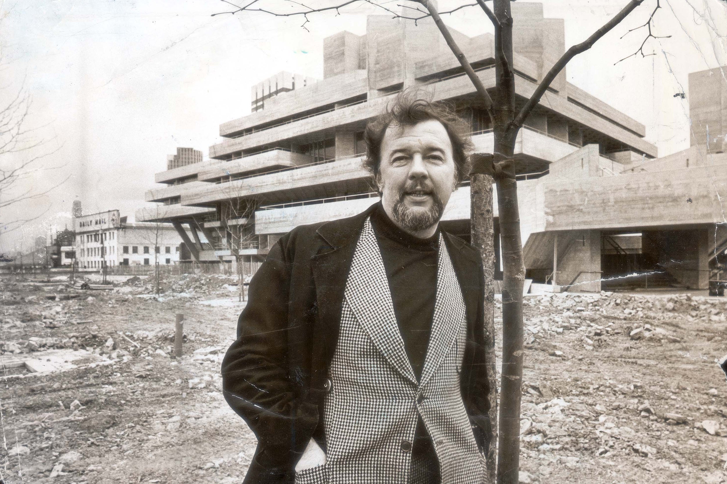 Hall outside the nascent National Theatre on London's South Bank in 1975