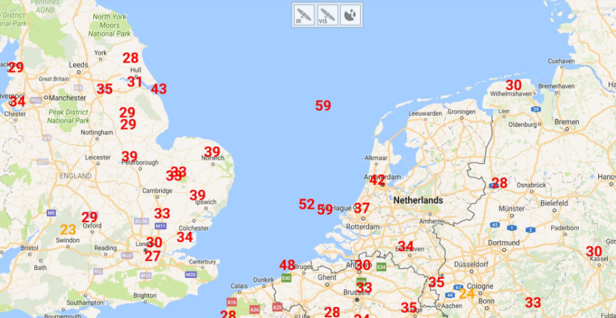 Unlucky numbers: chart showing wind speeds in knots in north-west Europe