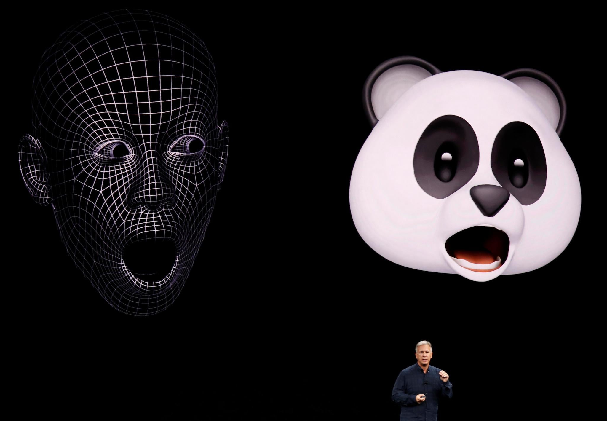 Apple Senior Vice President of Worldwide Marketing, Phil Schiller, shows Animoji during a launch event in Cupertino, California, U.S. September 12, 2017