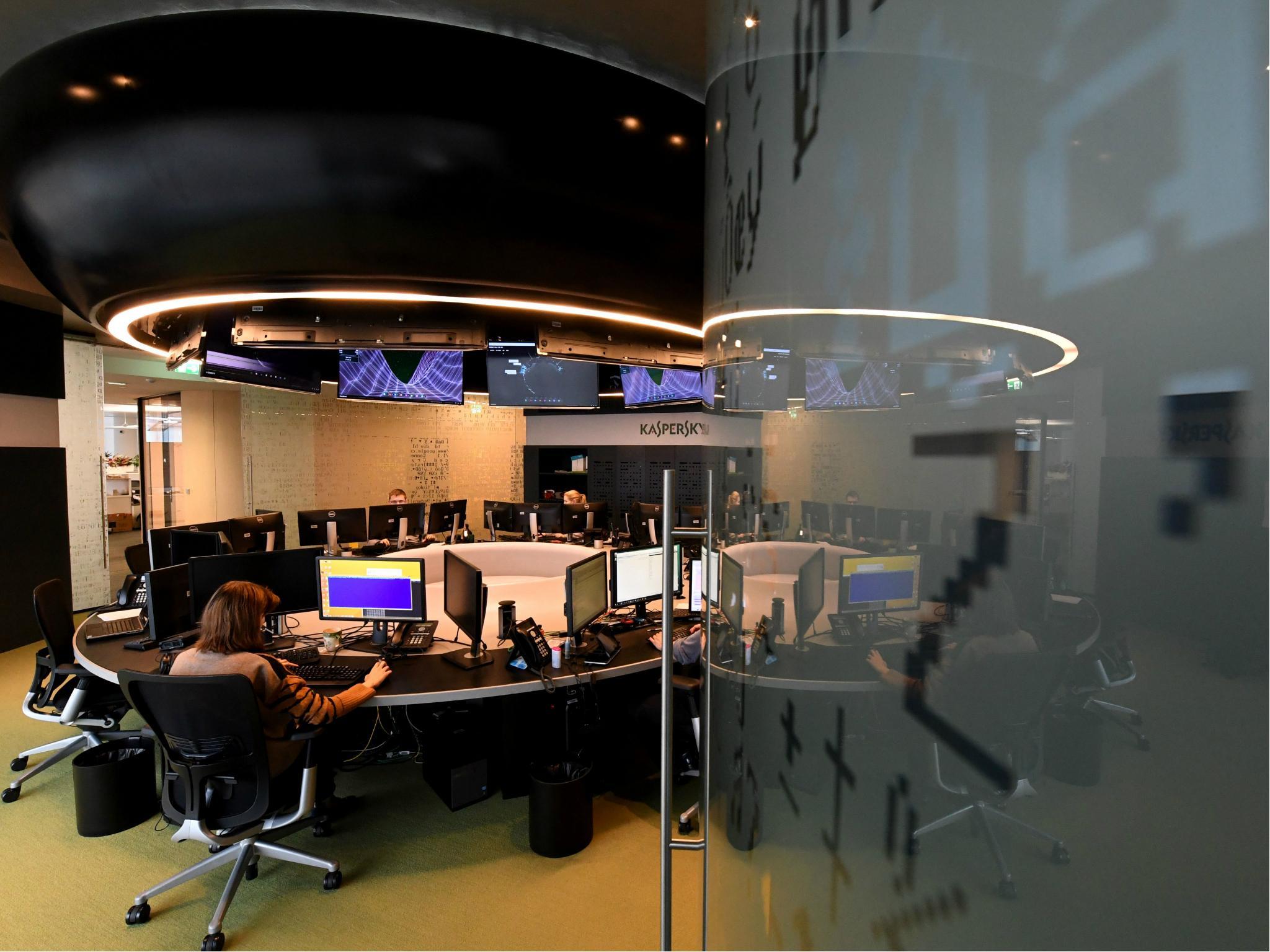 A picture taken on 17 October 2016 shows employees working at the headquarters of Internet security giant Kaspersky in Moscow.