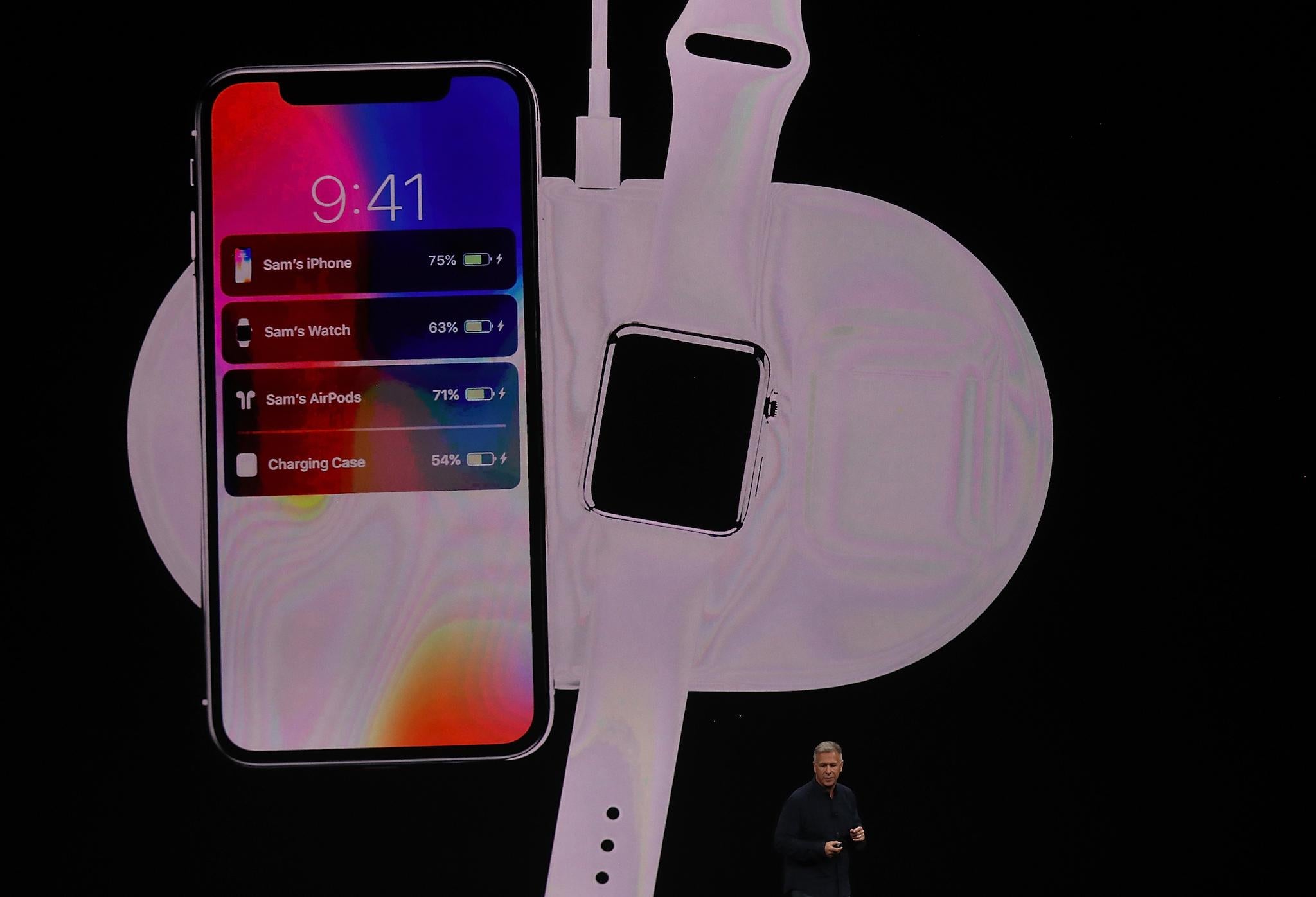 Apple senior vice president of worldwide marketing Phil Schiller introduces AirPower during an Apple special event at the Steve Jobs Theatre on the Apple Park campus on September 12, 2017 in Cupertino, California