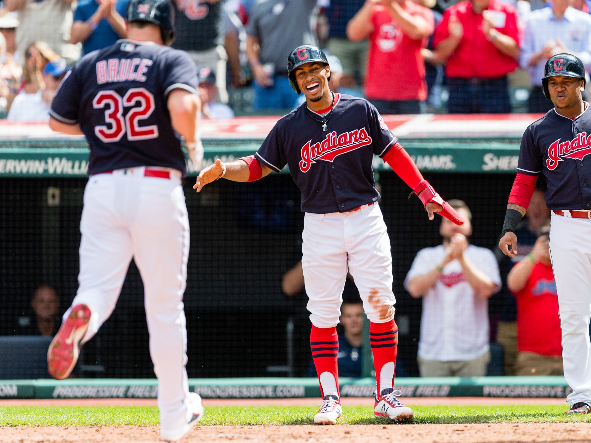 Francisco Lindor with Jay Bruce at Progressive Field