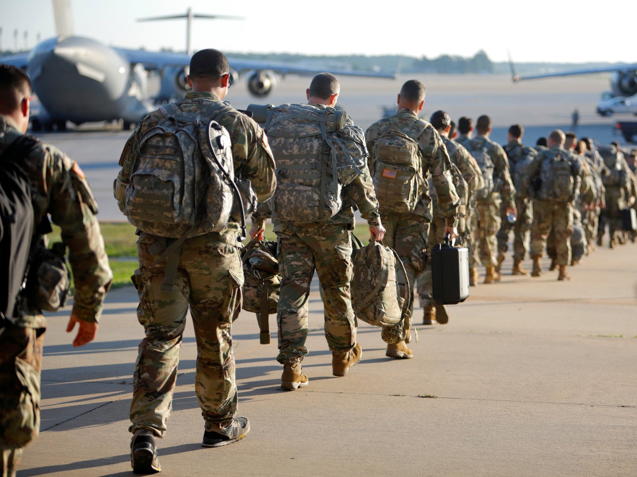 Soldiers leaving Fort Bragg in North Carolina