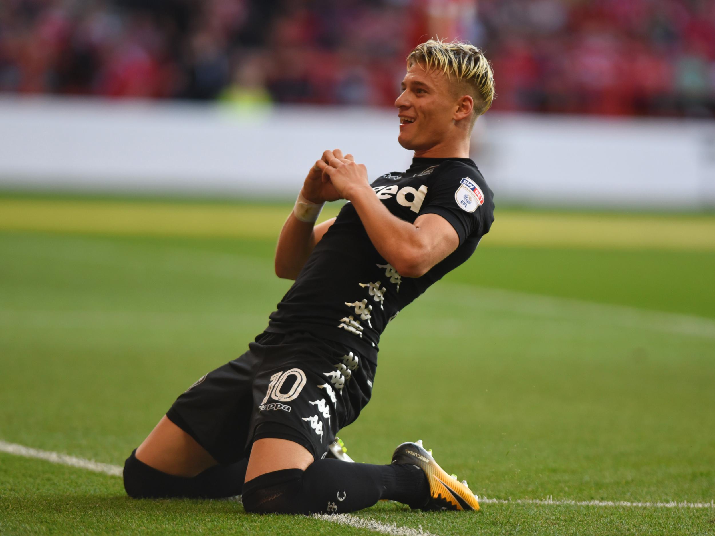 Ezgjan 'Gjanni' Alioski celebrates scoring against Nottingham Forest