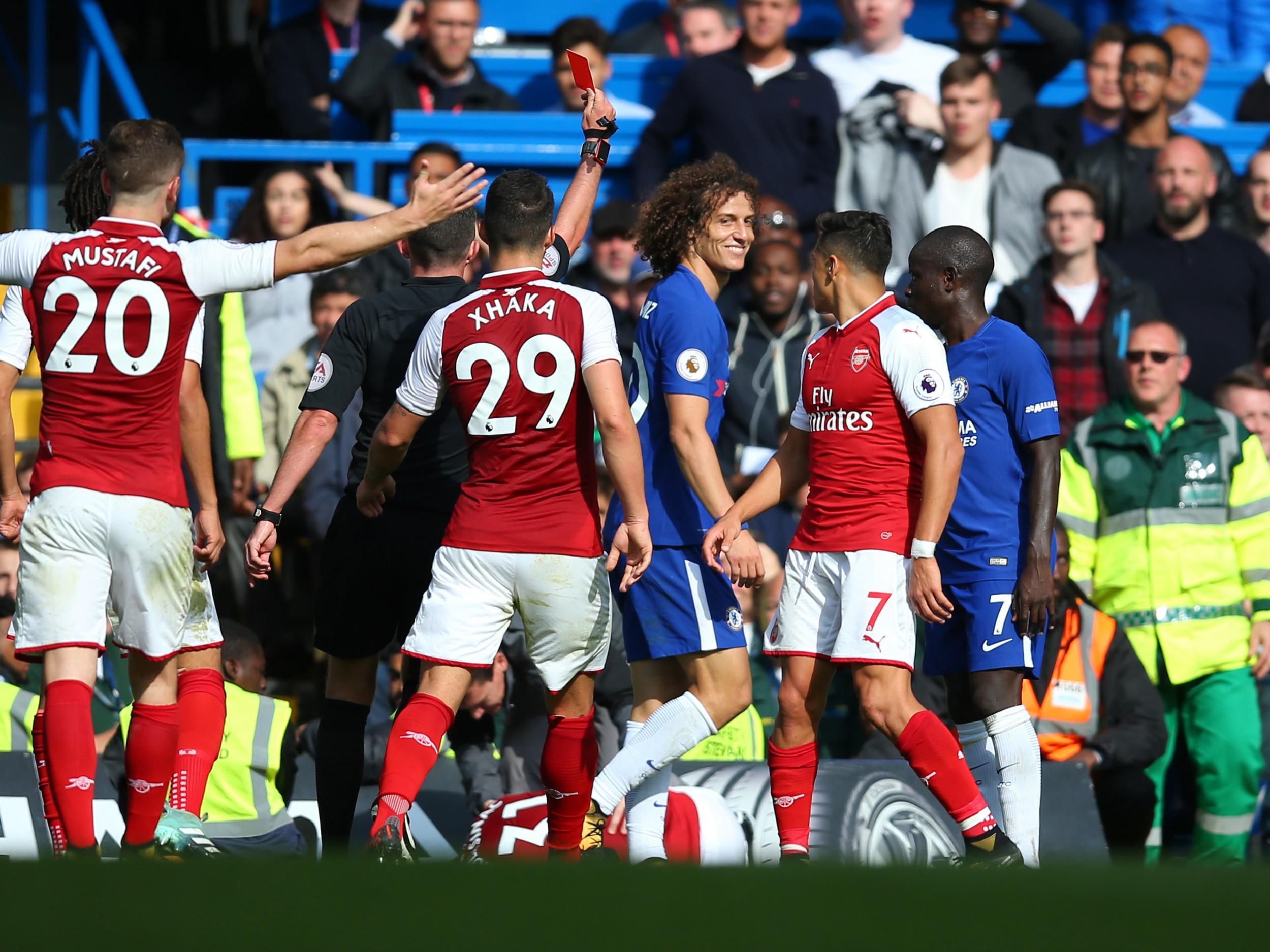 David Luiz was dismissed late on for a lunge on Sead Kolasinac