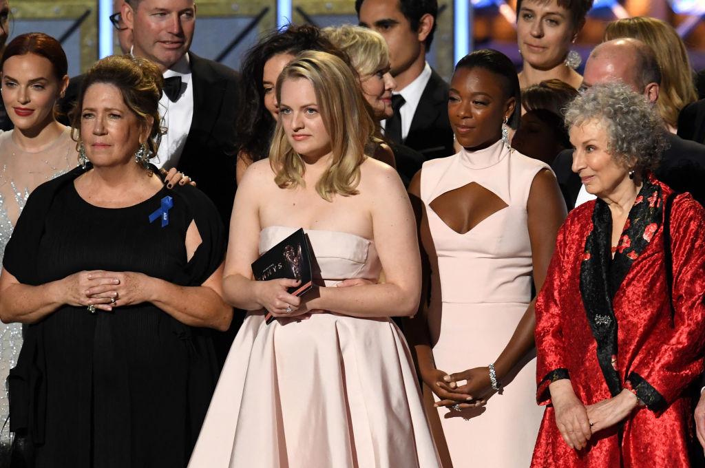 The Handmaid's Tale cast and crew receive the Outstanding Drama Series award (Photo: Getty)