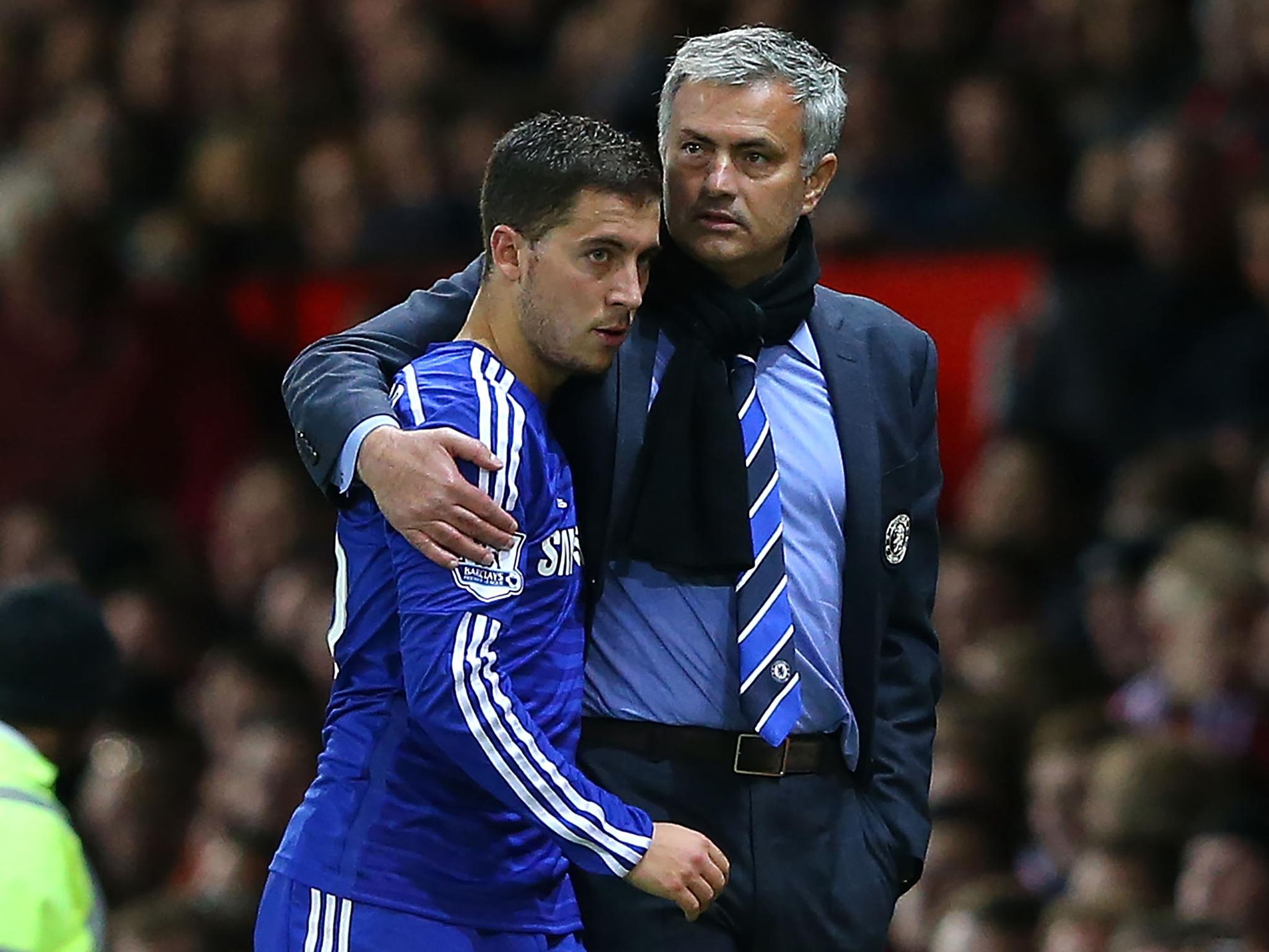 Eden Hazard (left) talked up Antonio Conte's impact on him since replacing Jose Mourinho (right) at Chelsea