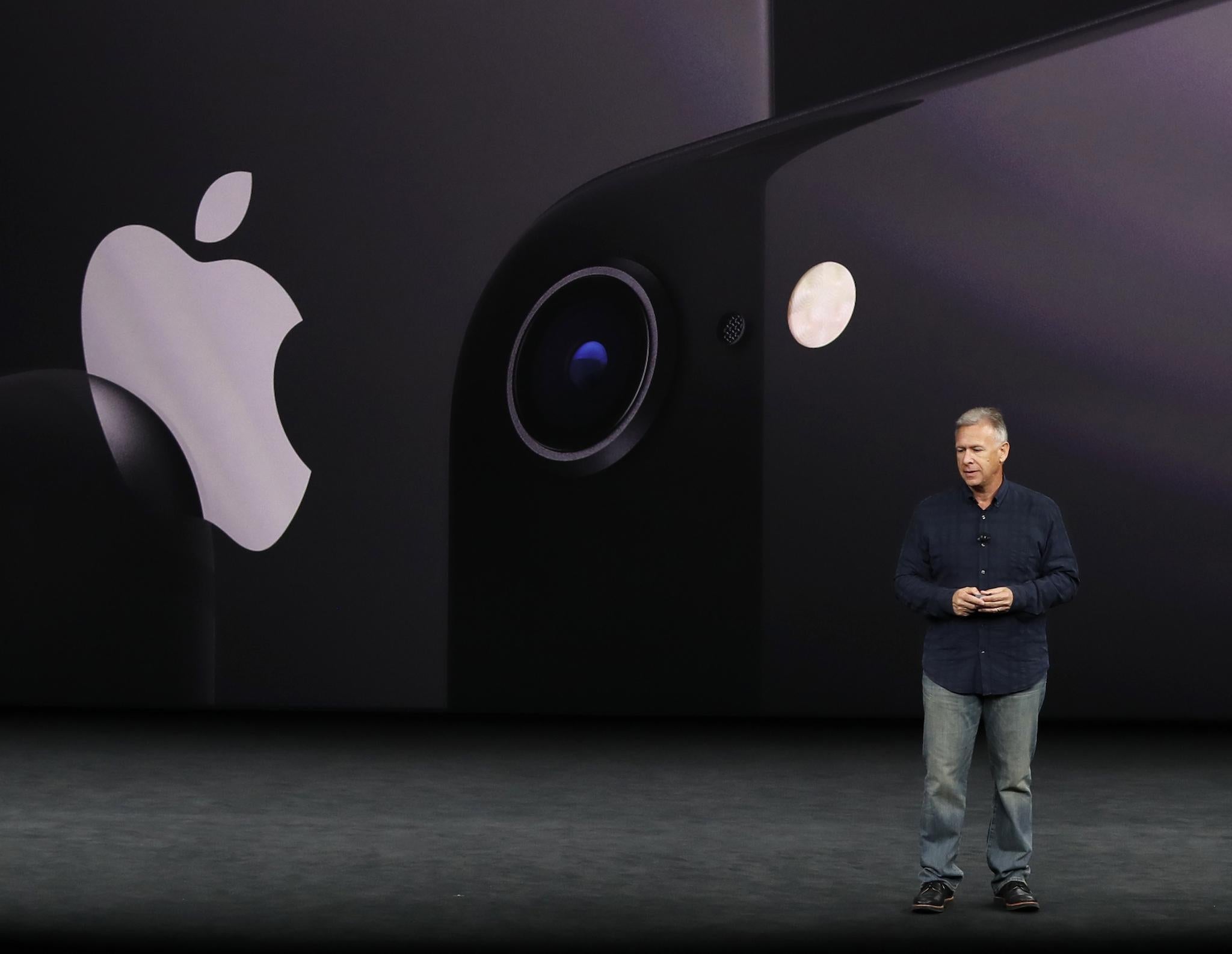 Apple Senior Vice President of Worldwide Marketing, Phil Schiller, introduces the iPhone 8 during a launch event in Cupertino, California, U.S. September 12, 2017