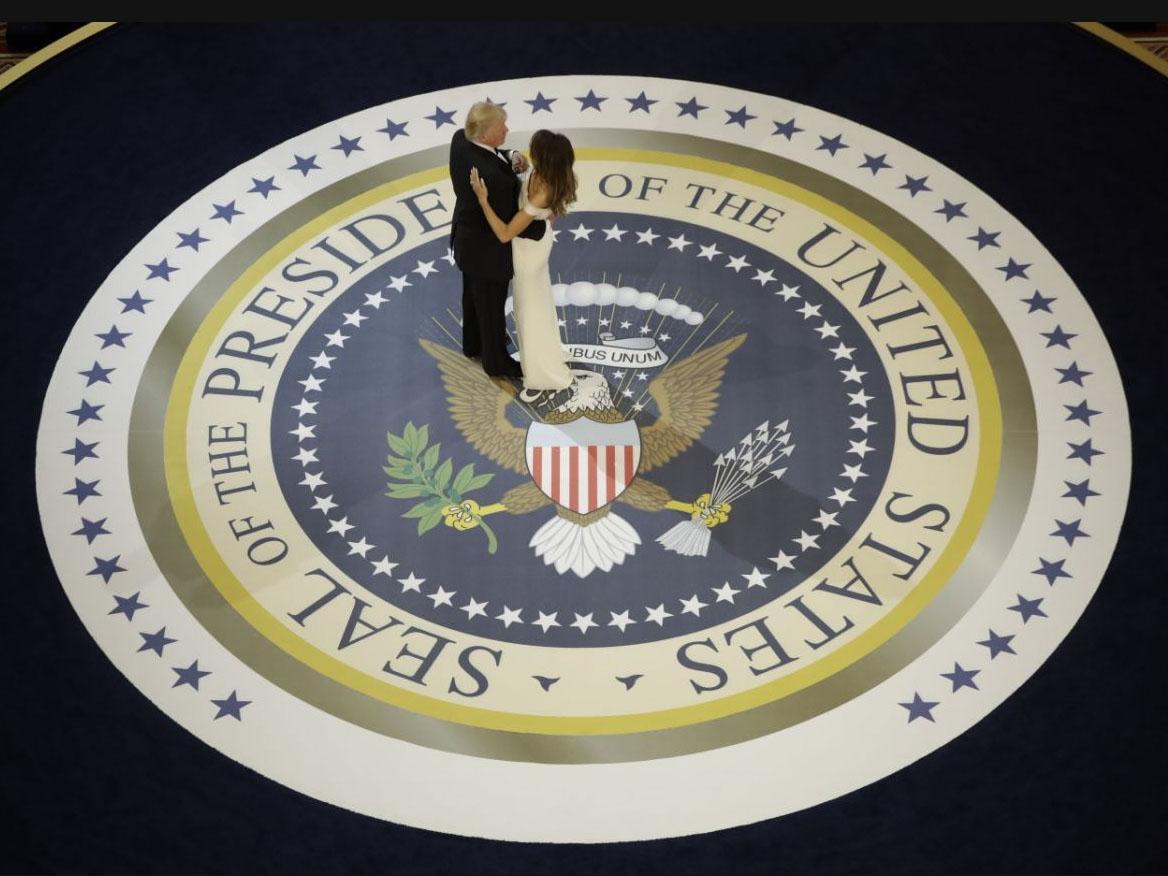 President Donald Trump dances with First Lady Melania Trump, at the Salute To Our Armed Services Inaugural Ball in Washington on 20 January 2017