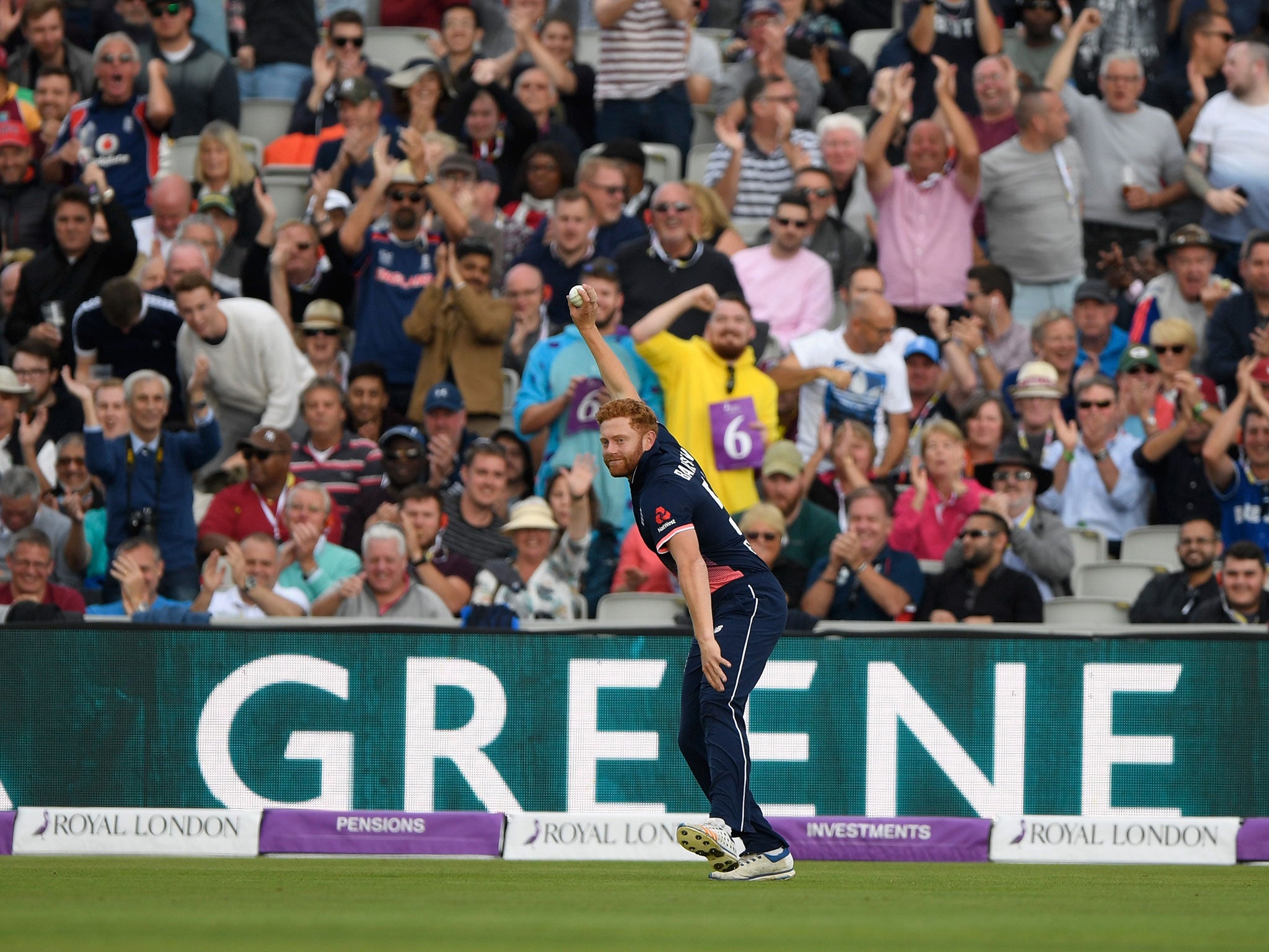 Jonathan Bairstow celebrates after catching Shai Hope