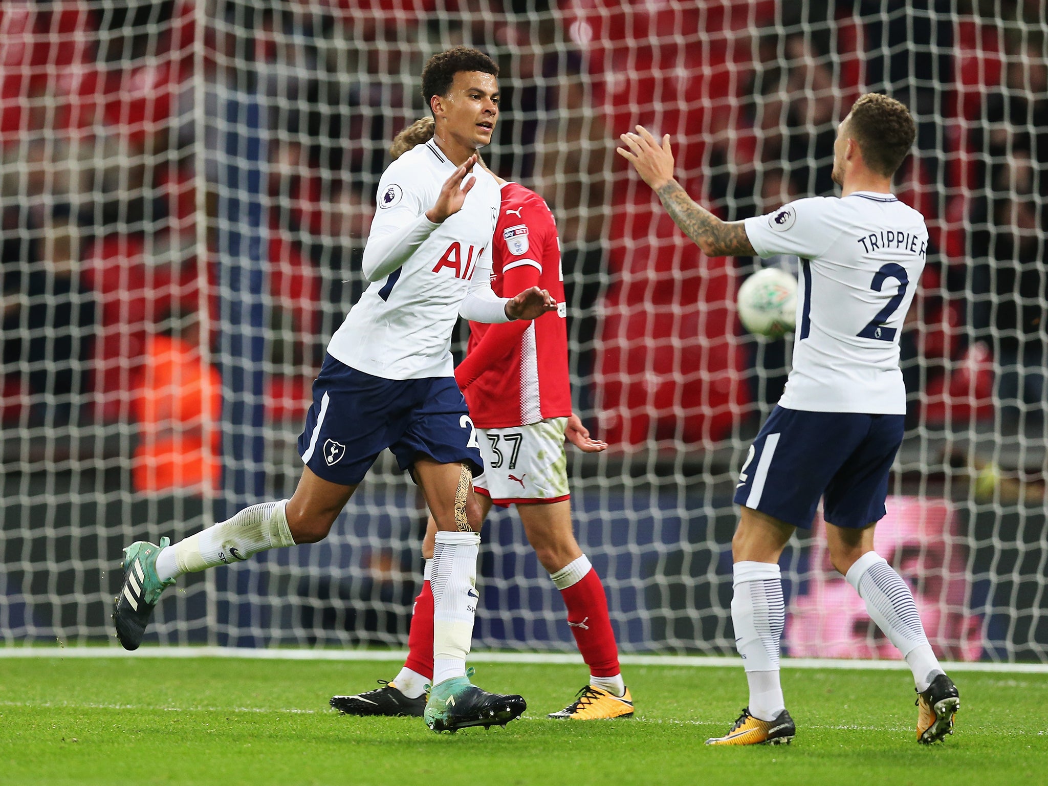 Alli celebrates after scoring Tottenham's winner against Barnsley