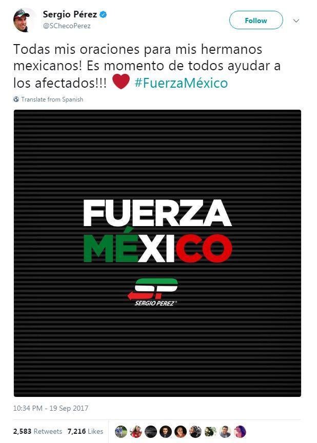 'All my prayers go to my Mexican brothers! It is a moment for everyone to help those affected!!!'