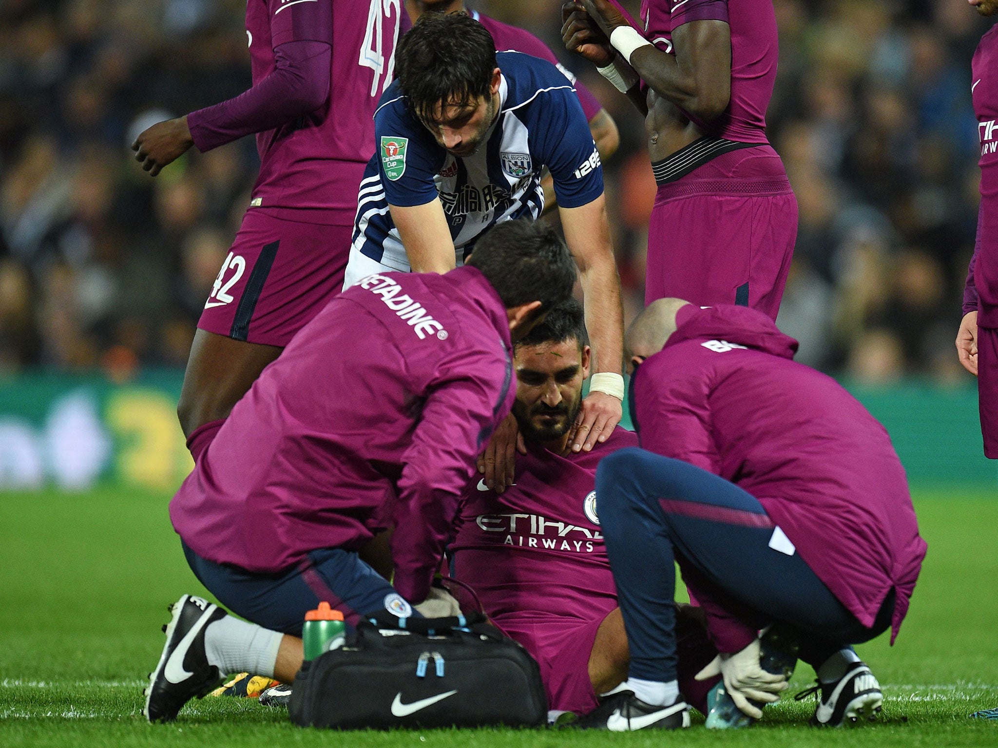 Ilkay Gundogan went off injured after a heavy tackle by Claudio Yacob