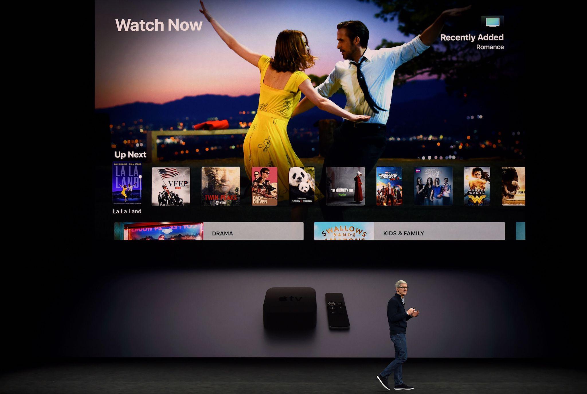 Apple CEO Tim Cook speaks about Apple TV during a media event at Apple's new headquarters in Cupertino, California on September 12, 2017