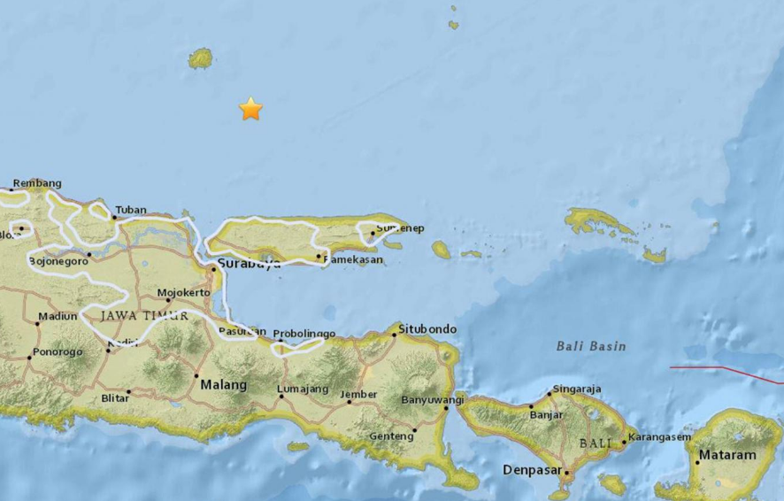 The location of the earthquake in the Java Sea.