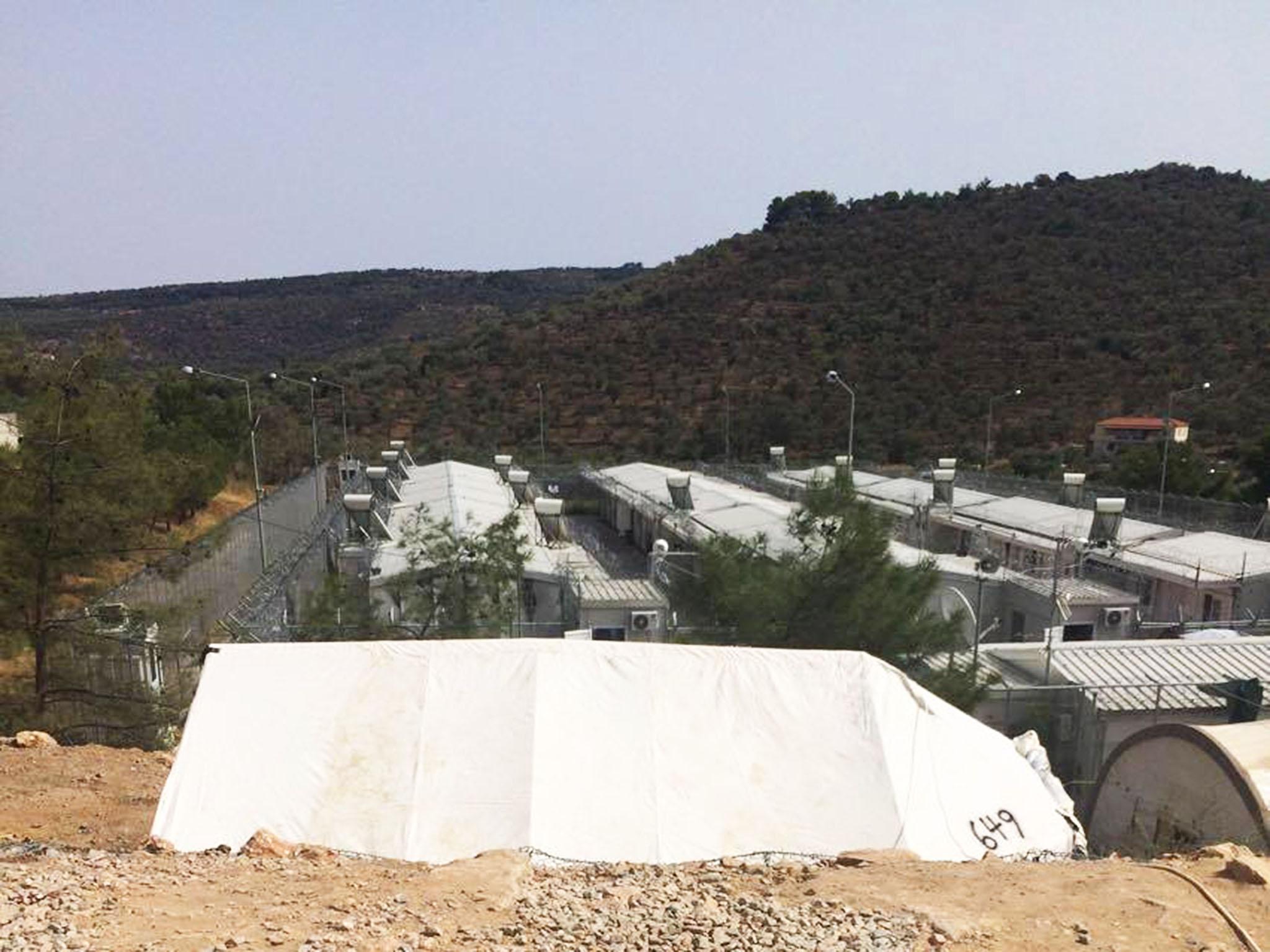 The pre-removal detention centre seen from above in the Moria camp grounds (Chantal Da Silva)