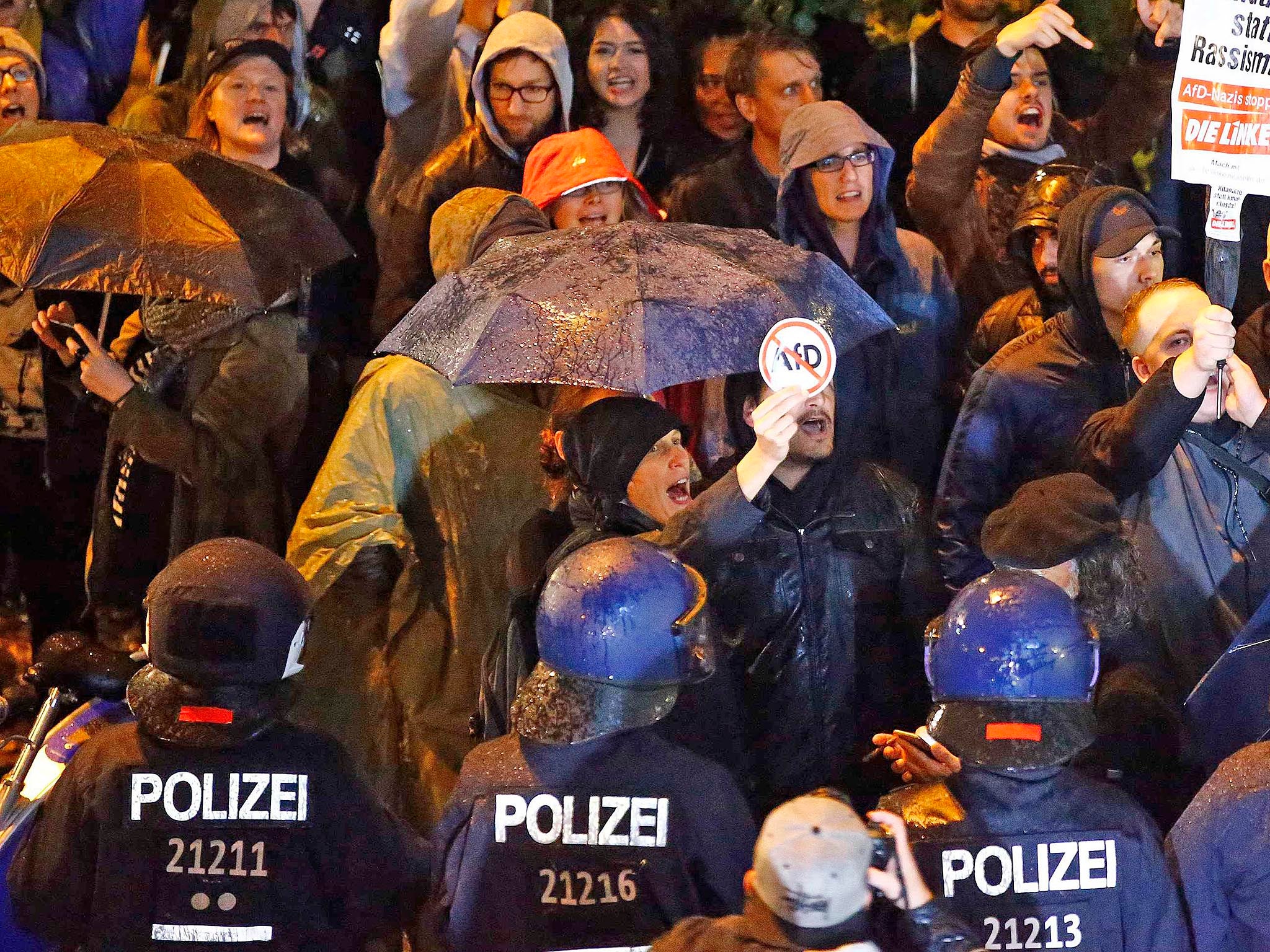 German protesters attend a demonstration against the anti-immigration party AfD