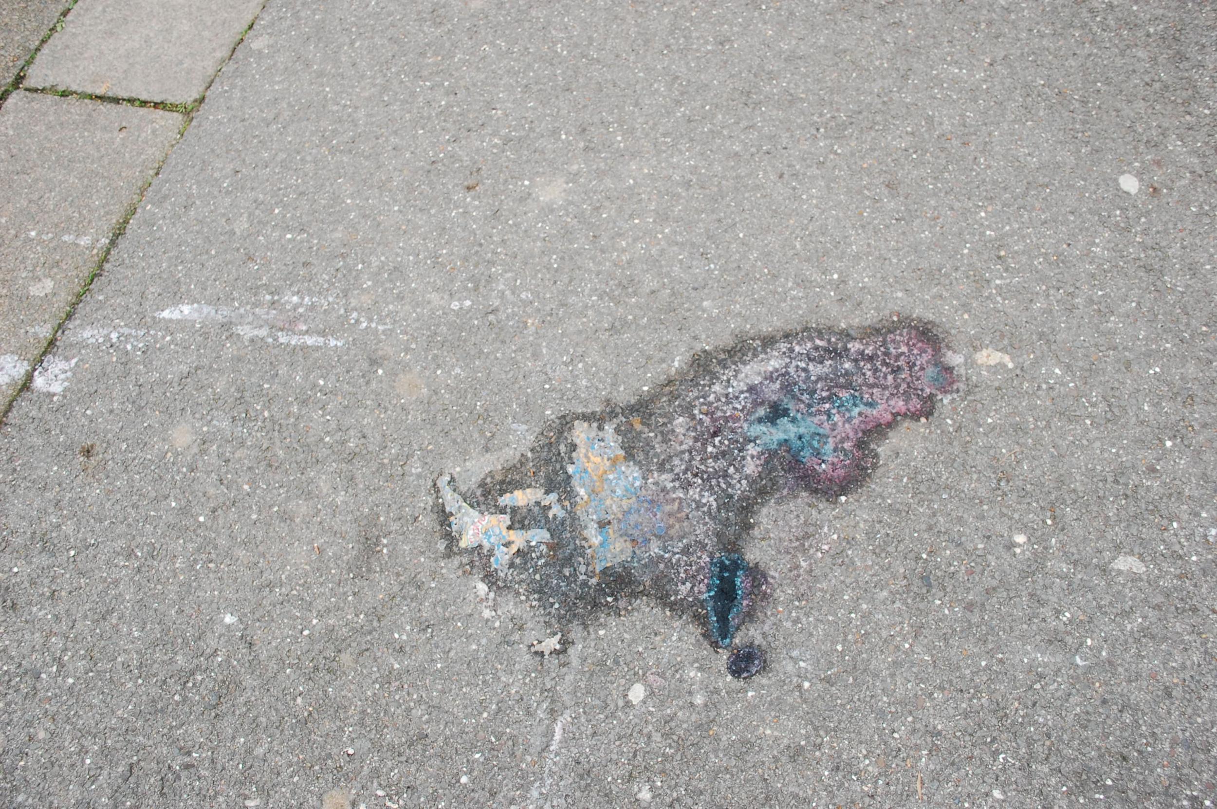 The remains of a bottle dropped by Whelan after one of the attacks