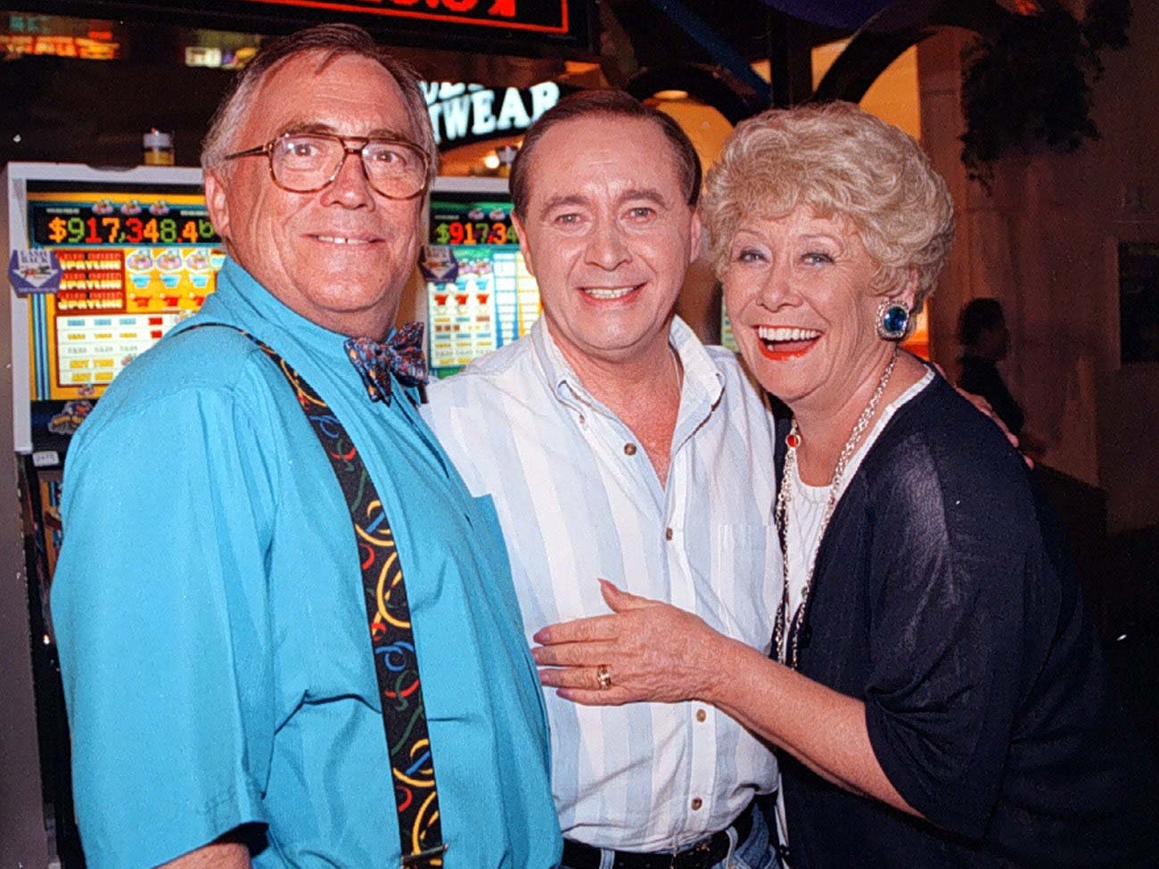 Jack (left) and Vera Duckworth (Bill Tarmey and Liz Dawn) meet up with Street veteran Ray Langton in September 1997 (Neville Buswell)