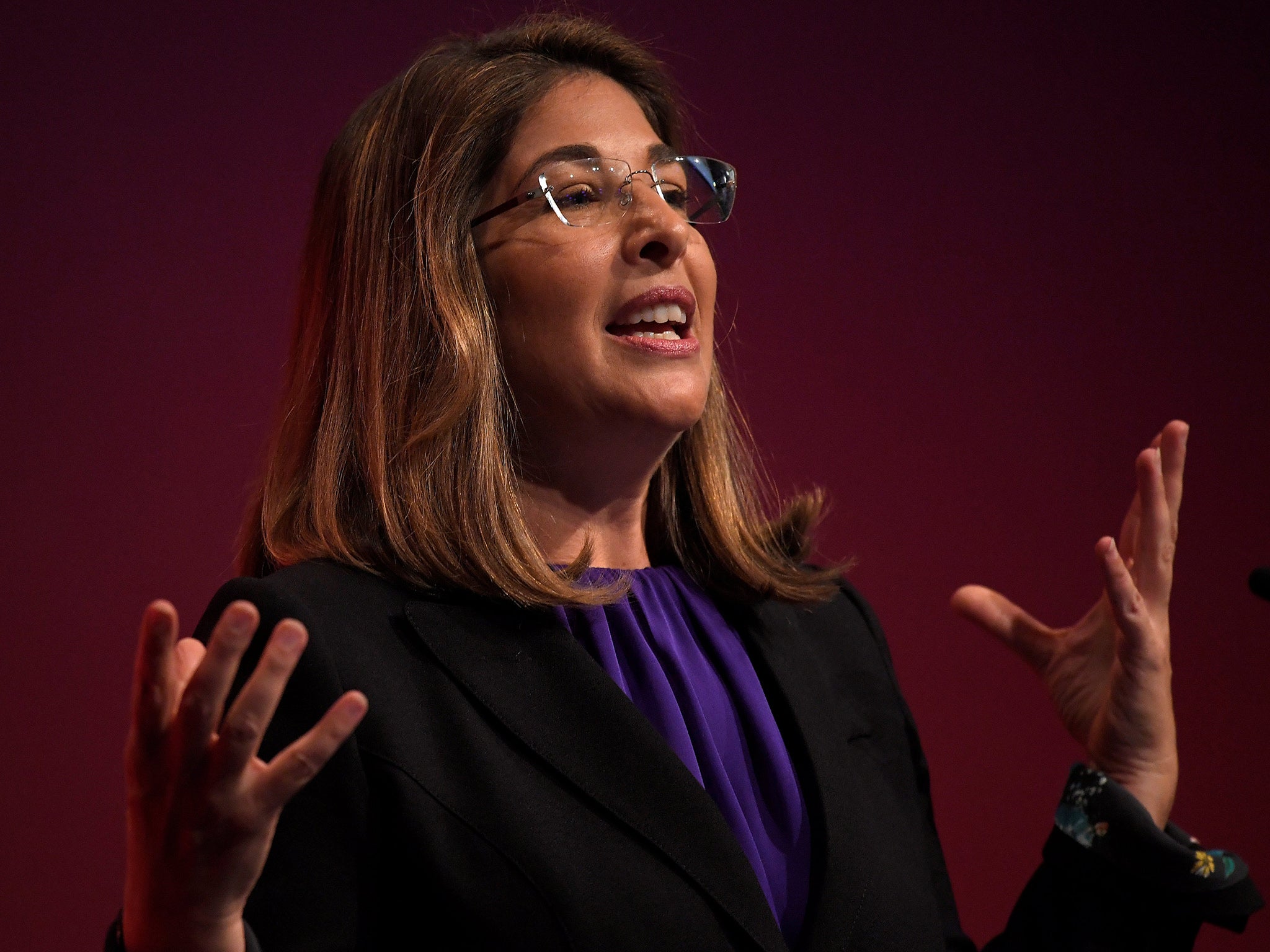 Canadian author and activist Naomi Klein speaks at the Labour Party Conference in Brighton, on September 26