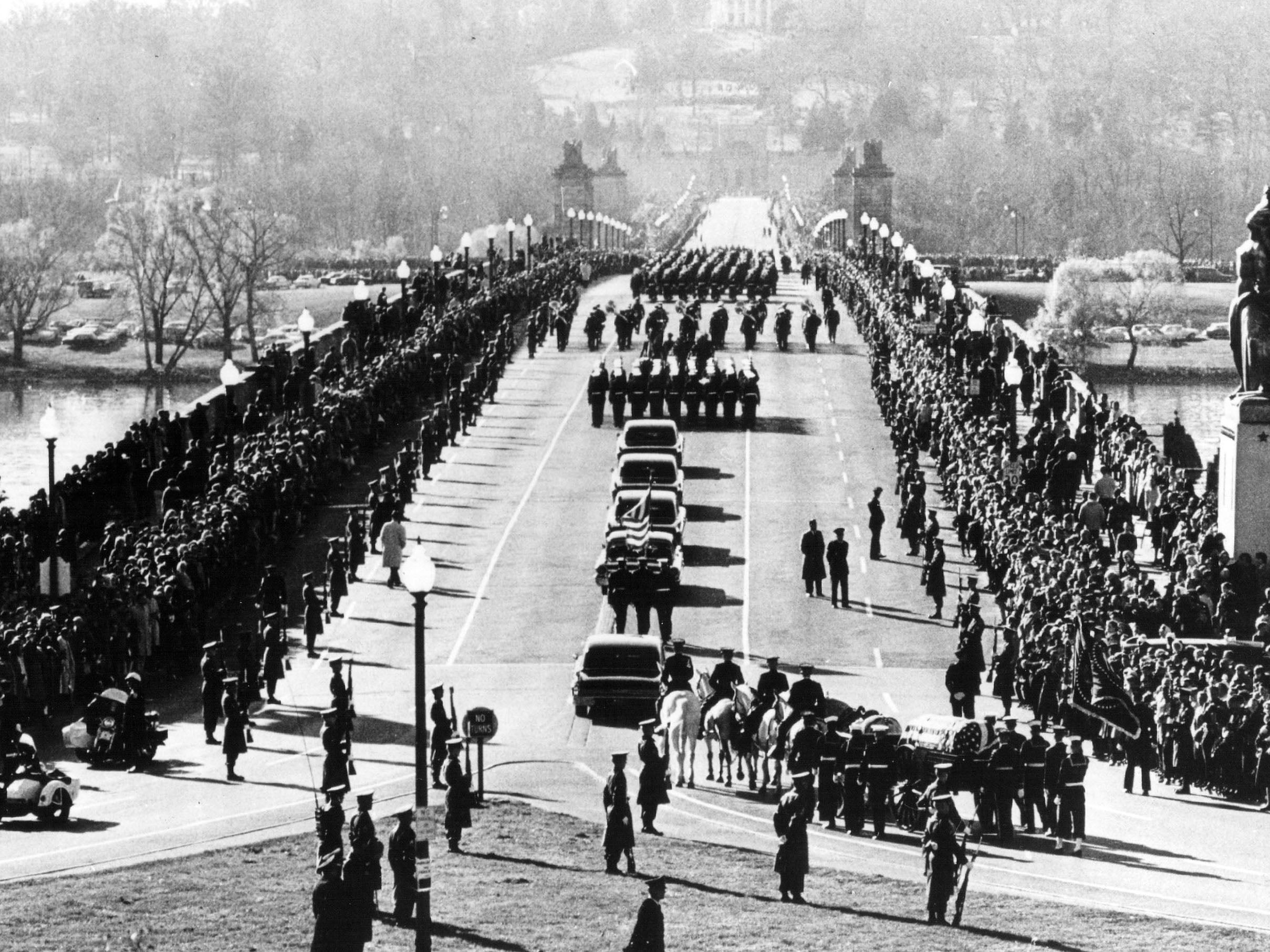 The funeral procession of JFK into Washington: the youngest man elected President, and the youngest to die (Getty)