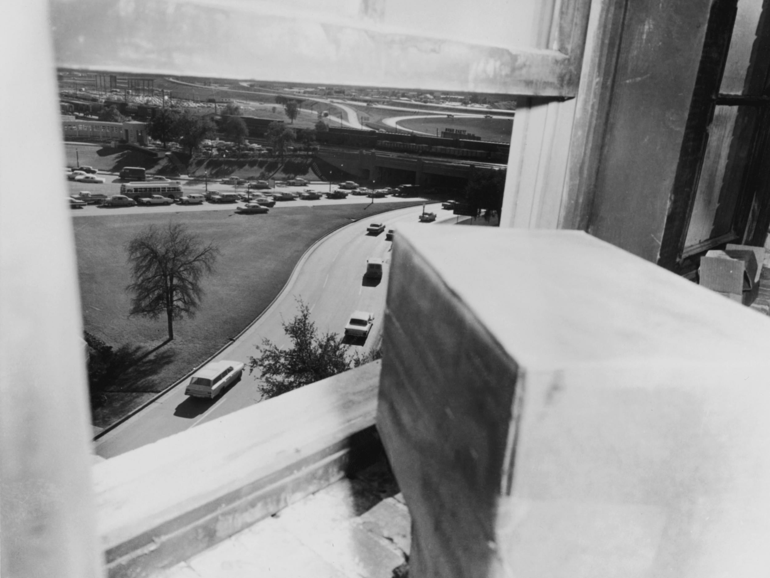 The window of the Texas School Book Depository in Dallas, from which Lee Harvey Oswald is thought to have fired (Getty)