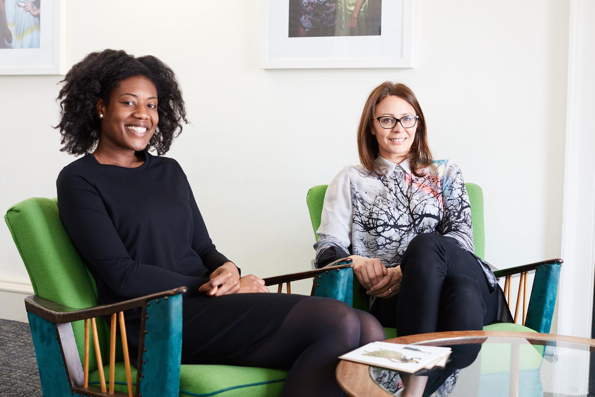 Textiles artist Onome Otite and her mentor Caroline Rush CBE, chief executive of the British Fashion Council