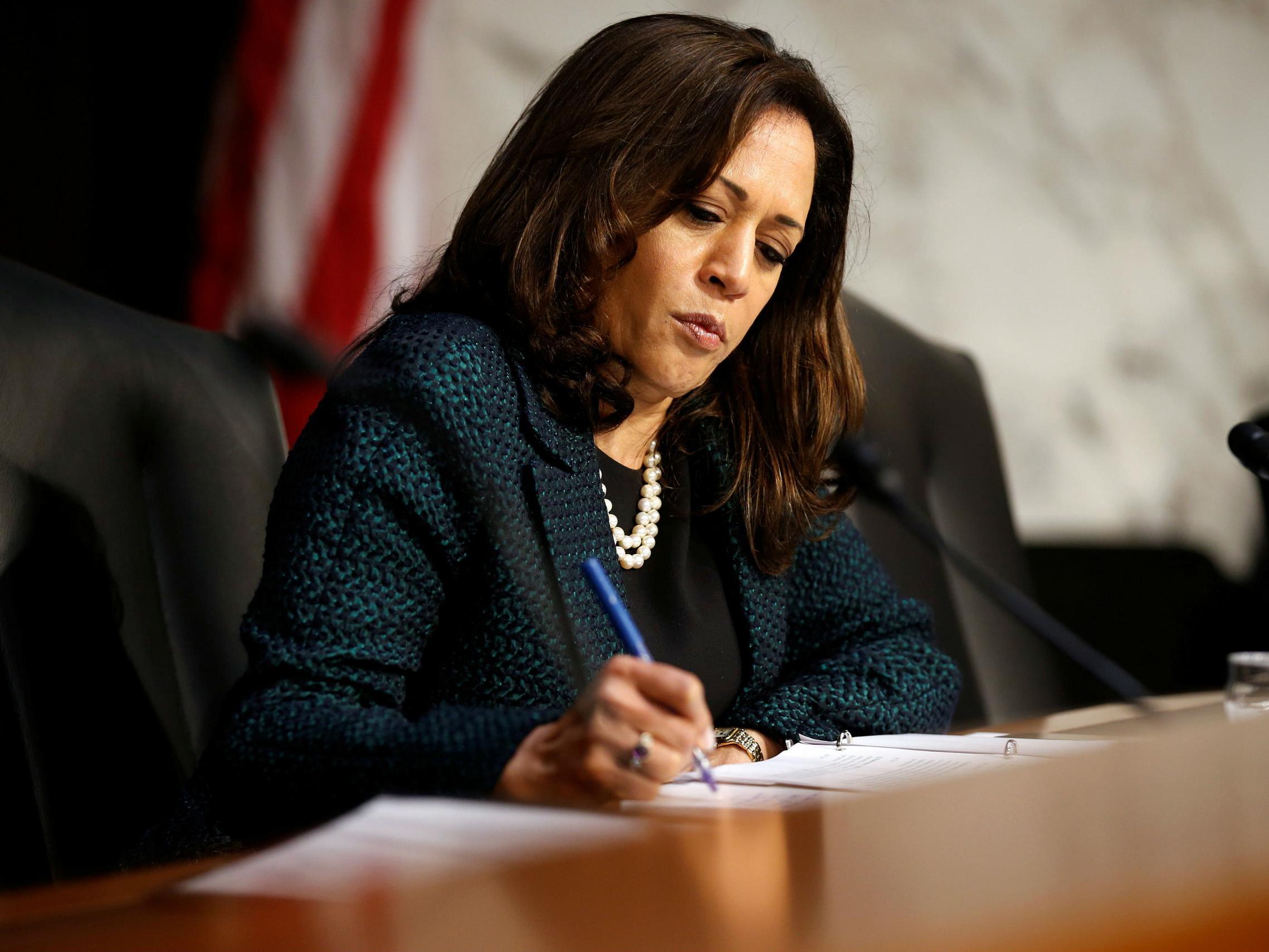 Senator Kamala Harris - seen here in Washington, DC on June 21, 2017 - could be one of the beneficiaries of California changing its elections calendar