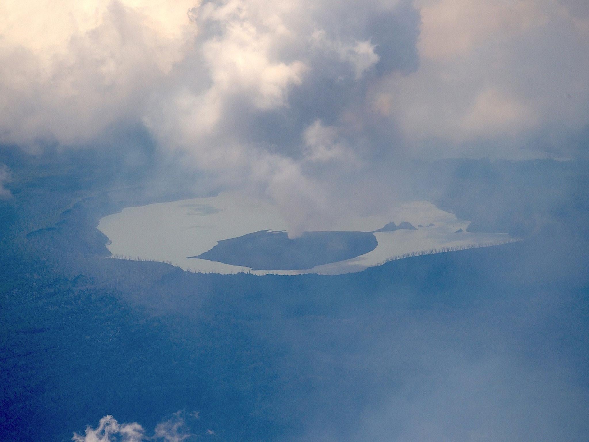 Smoke emanates from the Manaro Voui volcano located on Vanuatu's northern island Ambae in the South Pacific